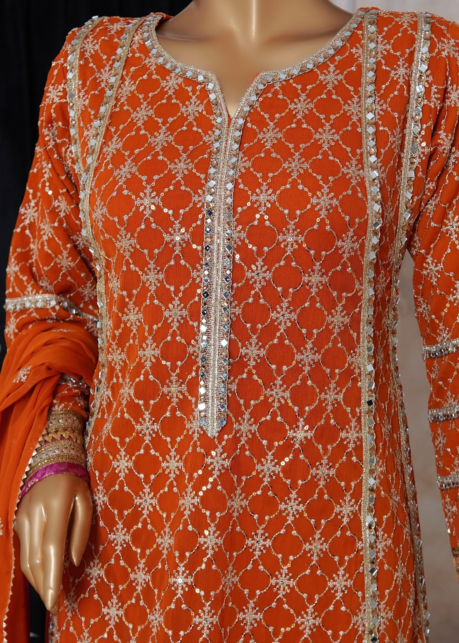 chiffon Pishwas in Orange