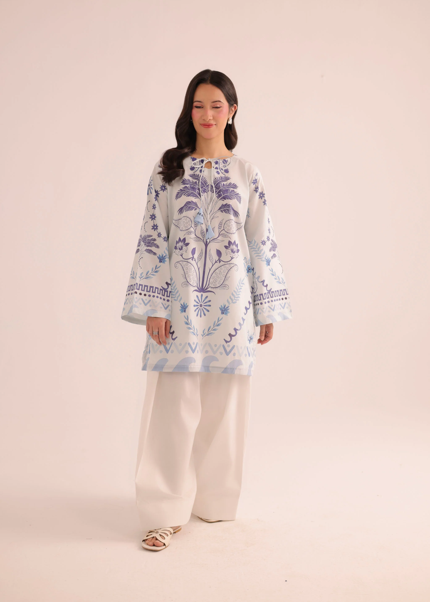 poly lawn Kurti in Pearl white