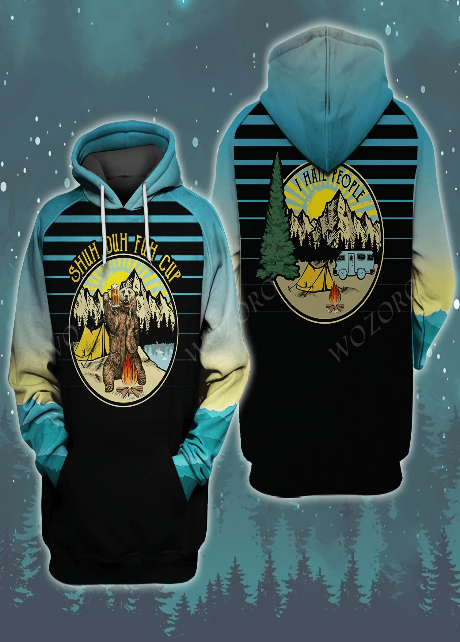 American Super plus Size Men Sweater Bear Stupid Bear Series Hooded Pullover Sweater Casual Long-Sleeved