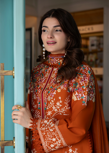 textured lawn Kurta Set in Burnt orange