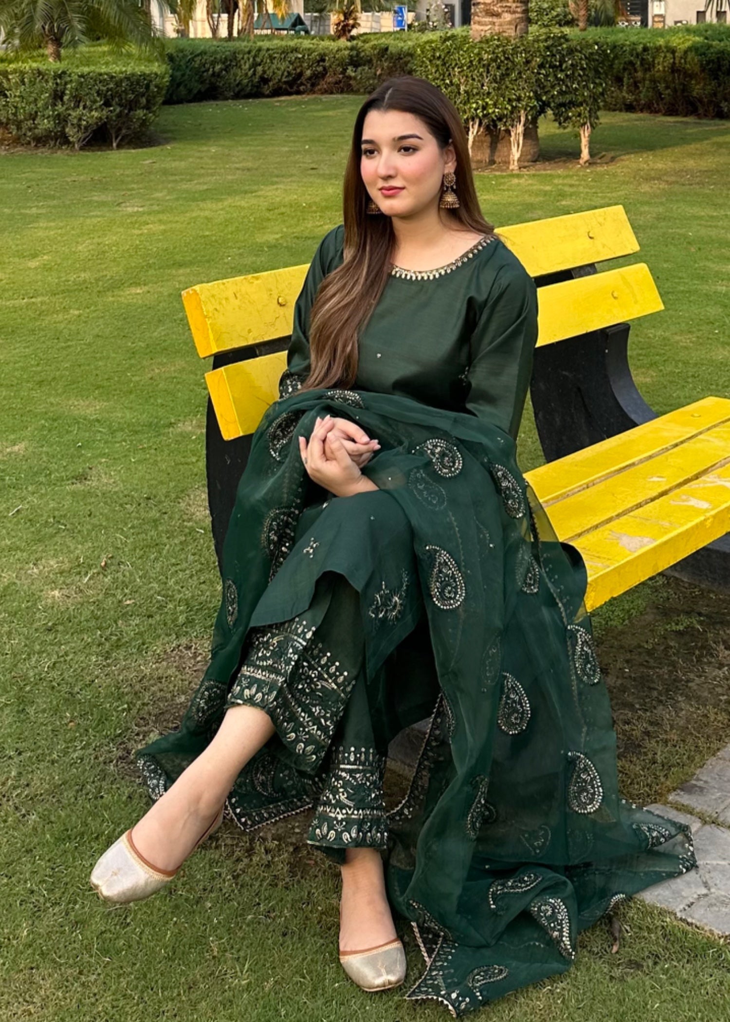 kattan silk Kurta Set in Dark green