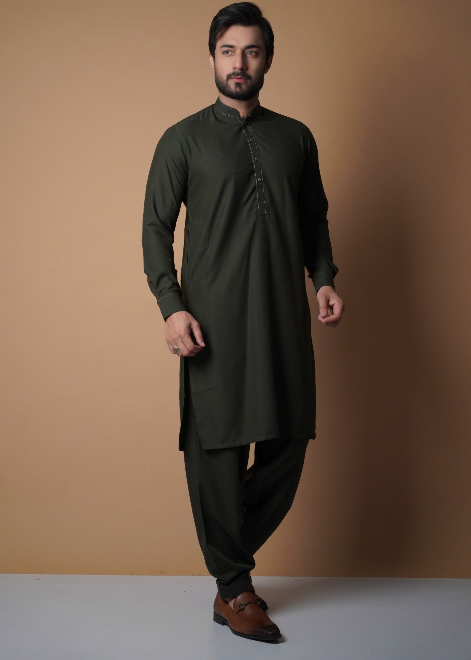 cotton viscose Shalwar Kameez in Dark green