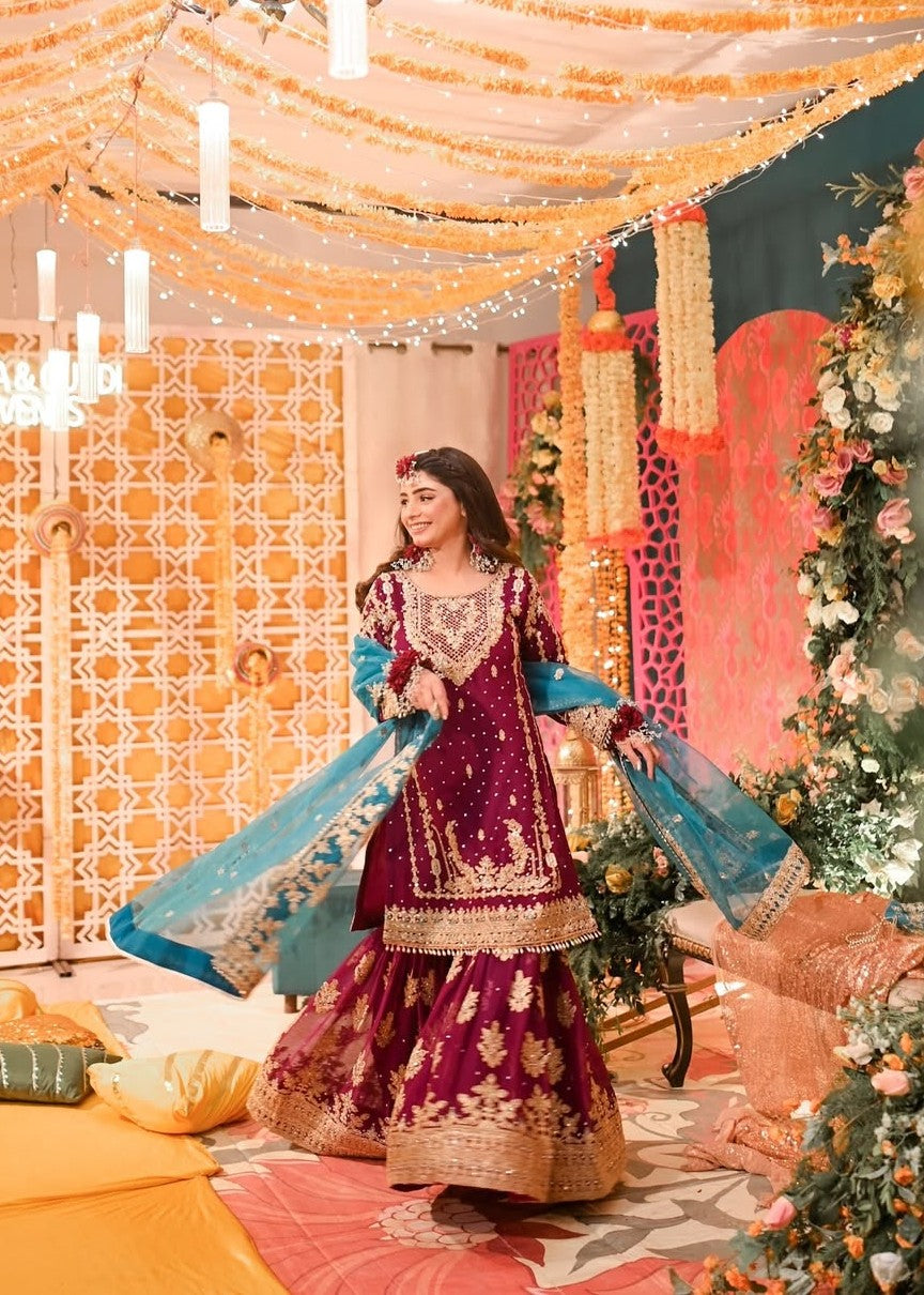 chiffon Gharara in Magenta