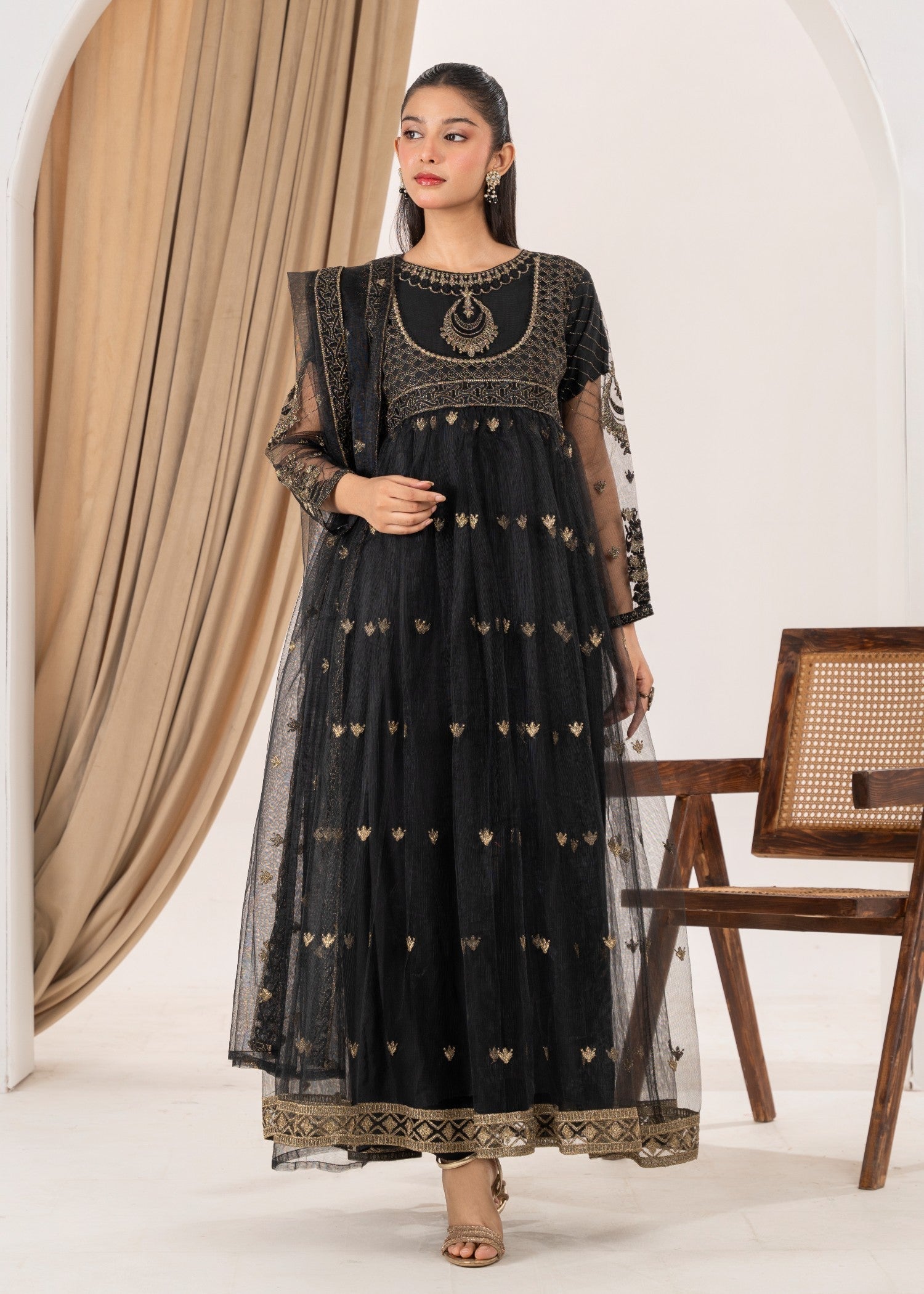 polyester net Maxi in Black