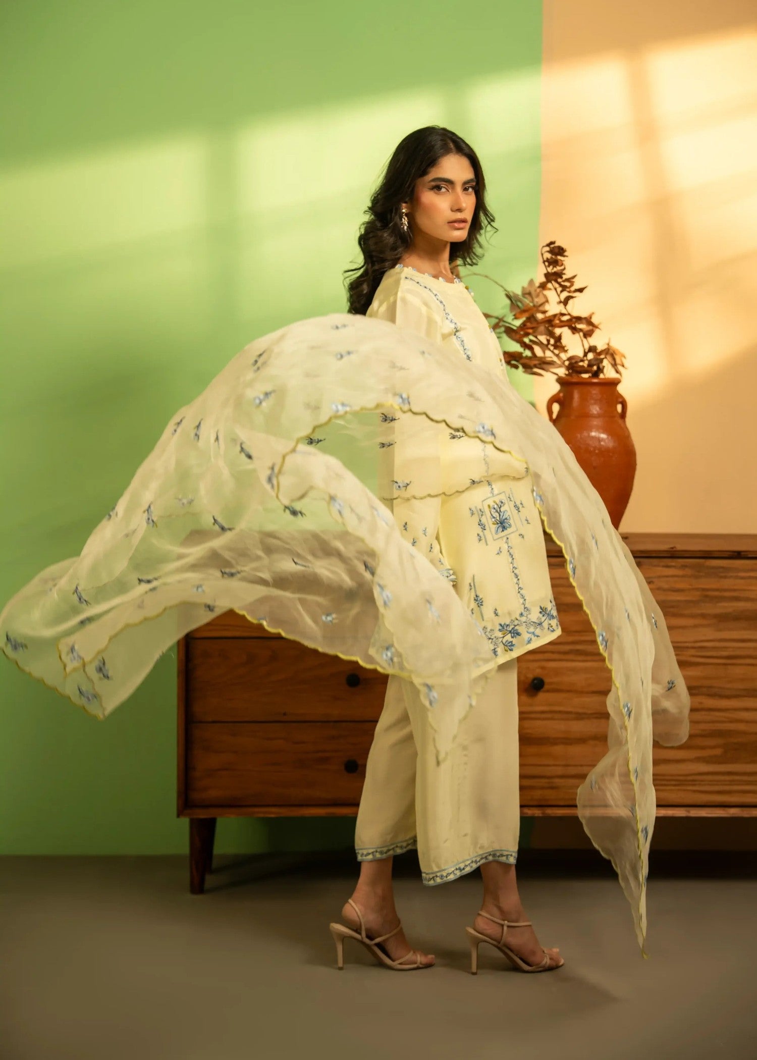 khaddi silk Kurta Set in Lemonade