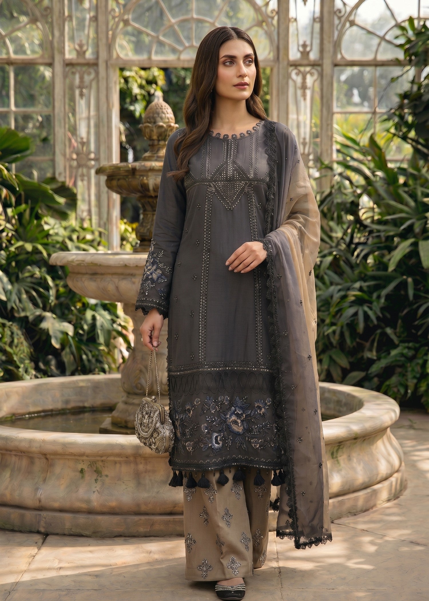poly lawn Kurta Set in Midnight