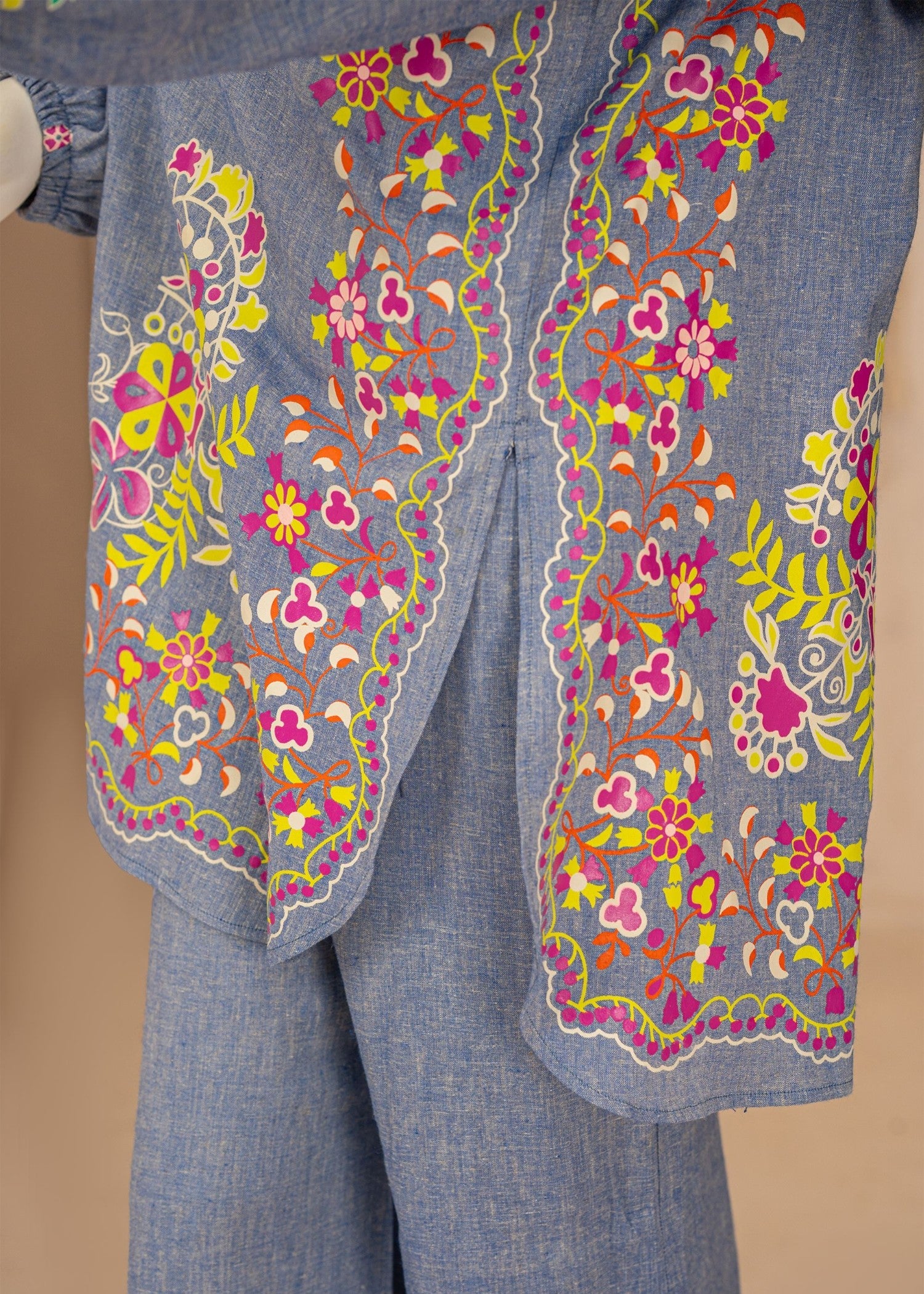 linen Kurta Set in Grey