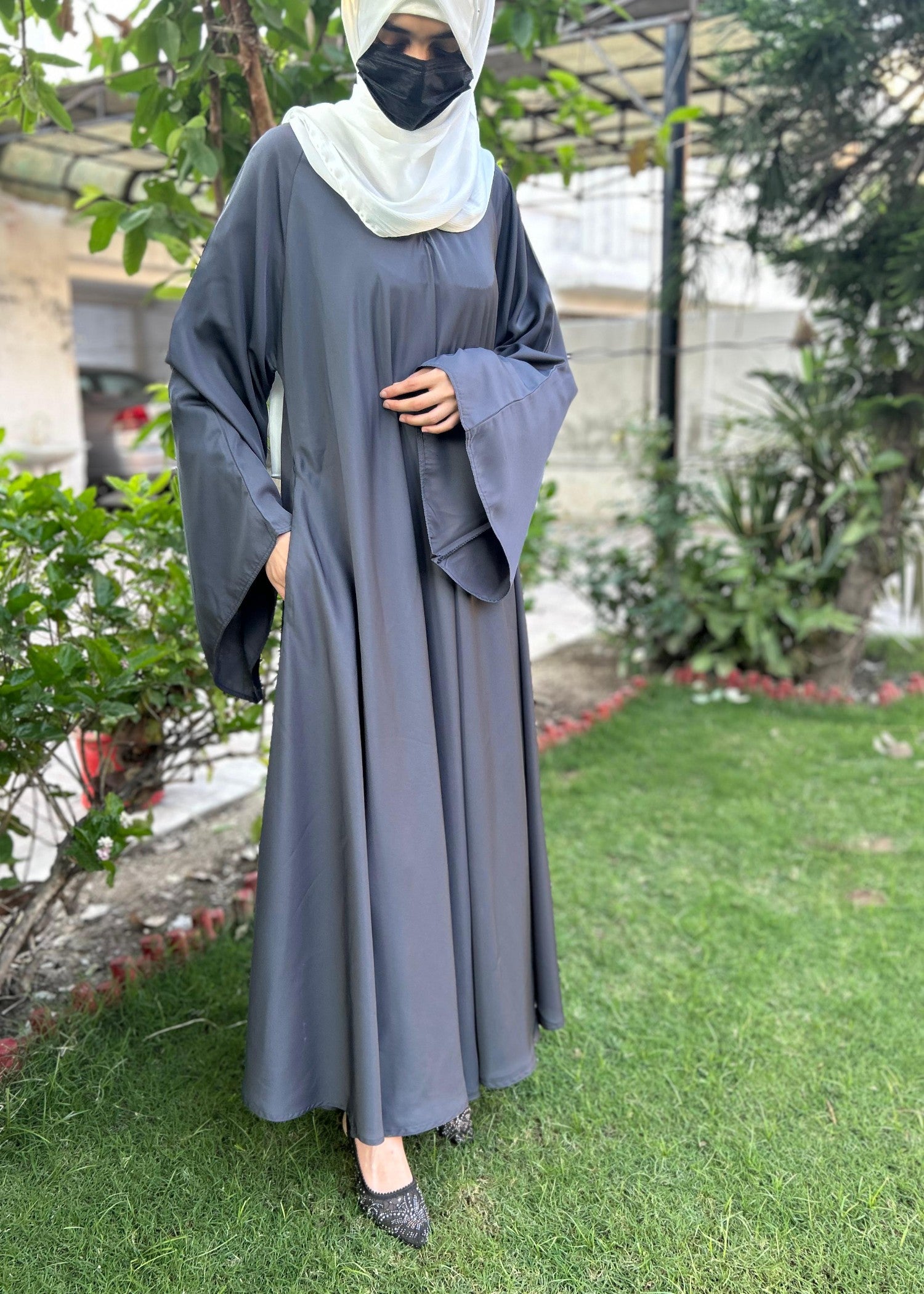 thai silk Abaya in Grey