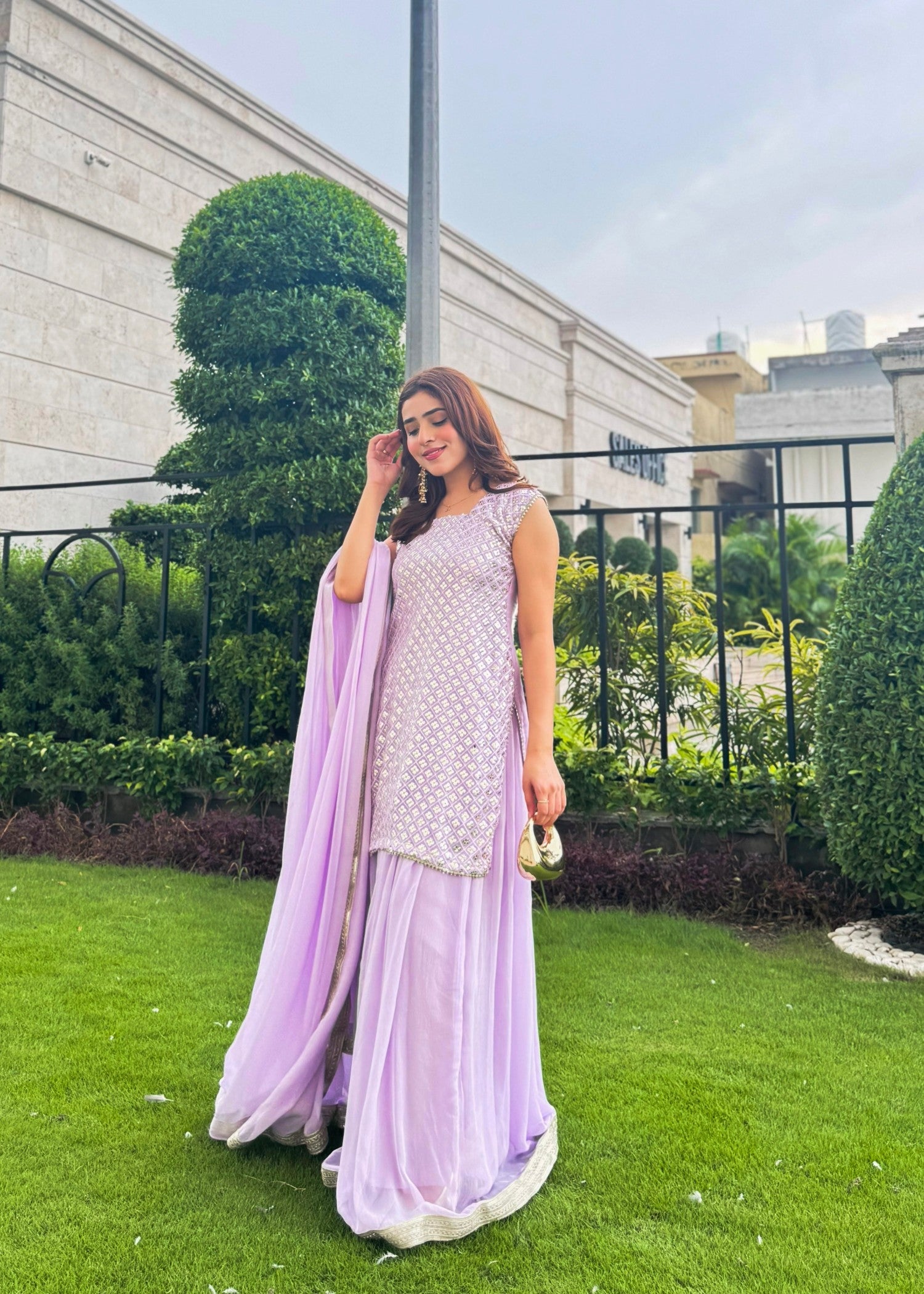 bemberg crinkle chiffon Sharara in Lilac