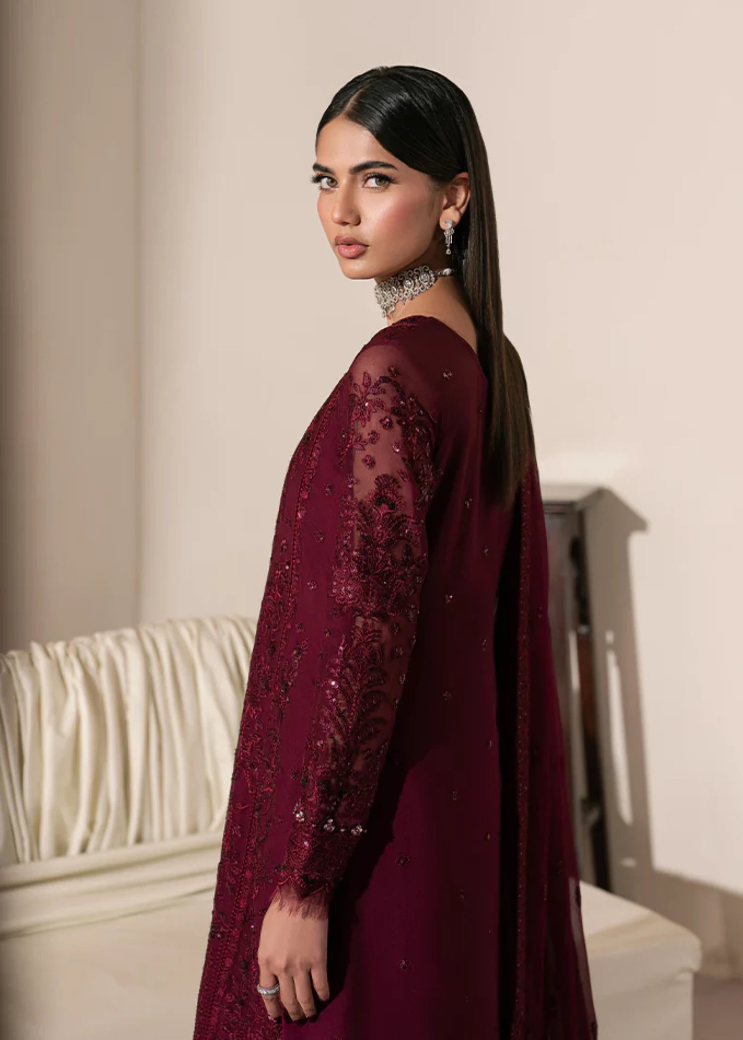 chiffon Kurta Set in Red