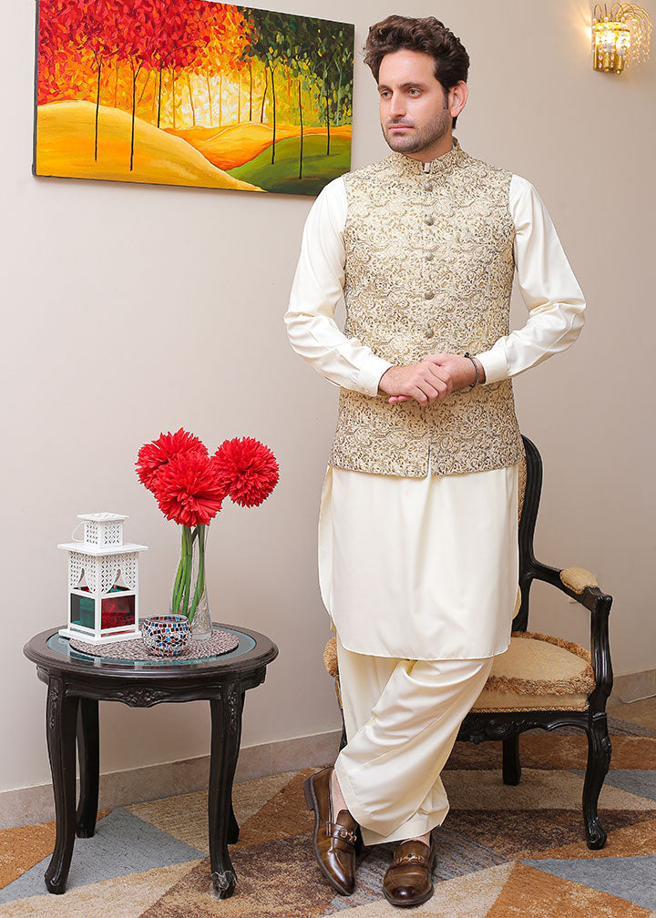 banarsi silk Waistcoat in Gold