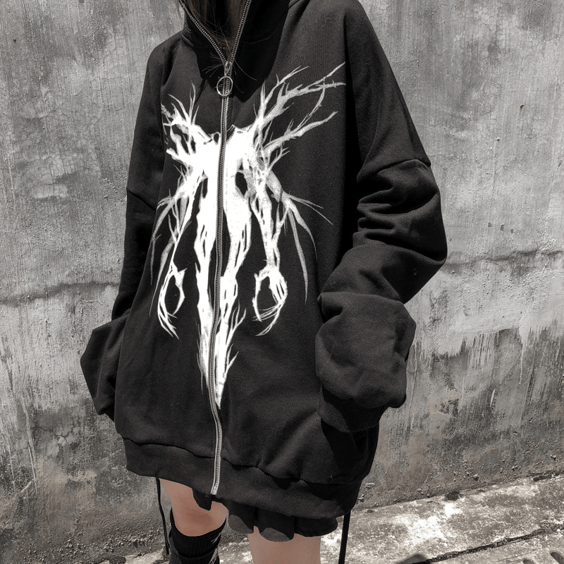 Dark Wind Funeral Trendy Brand Printed Cardigan Zipper Sweater