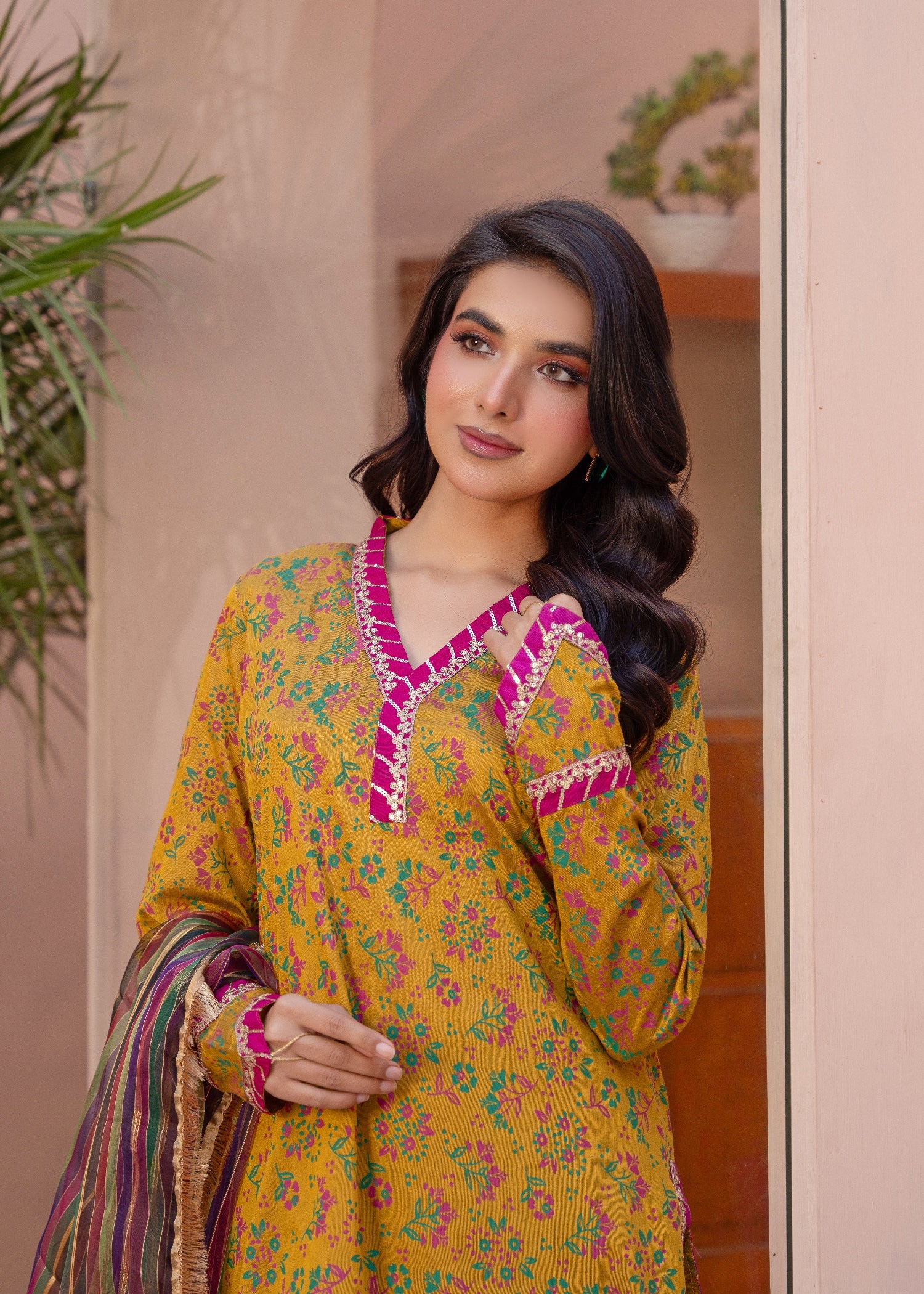indian raw silk Kurta Set in Mustard