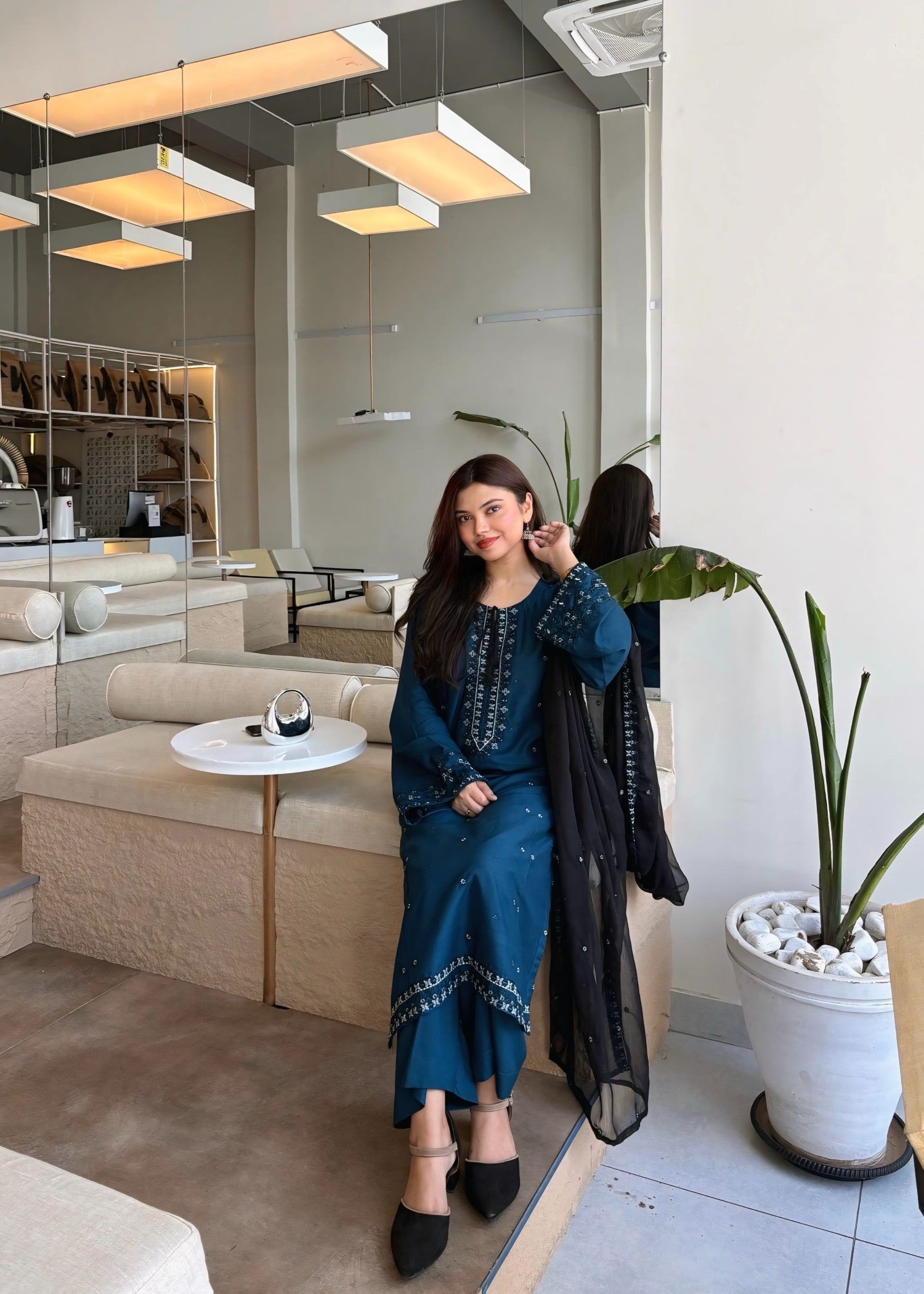 linen Kurta Set in Yale blue