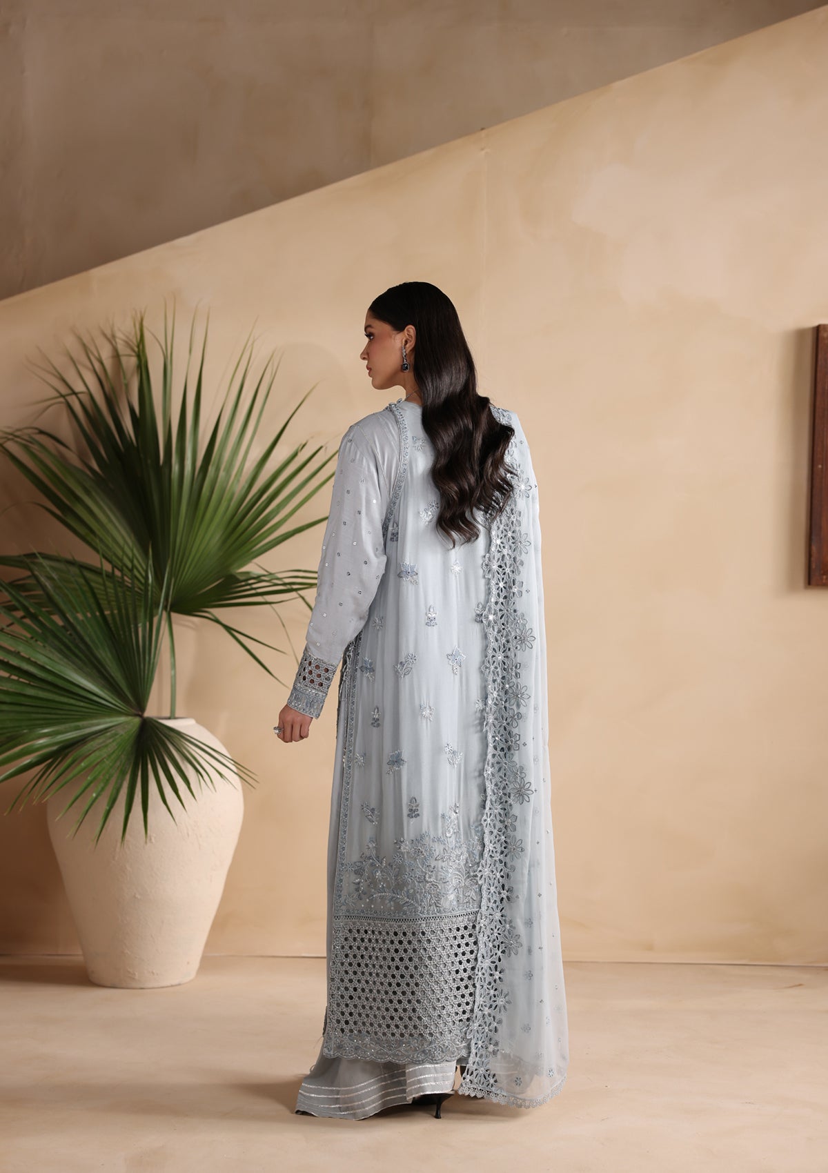 chiffon Kurta Set in Powder blue