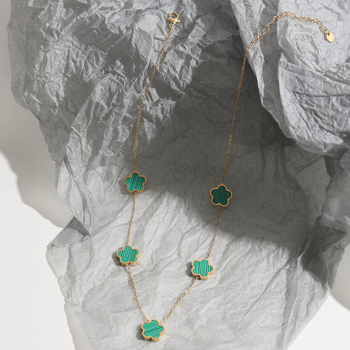 Luxury Green Flower Charm Bracelet and Necklace for Women