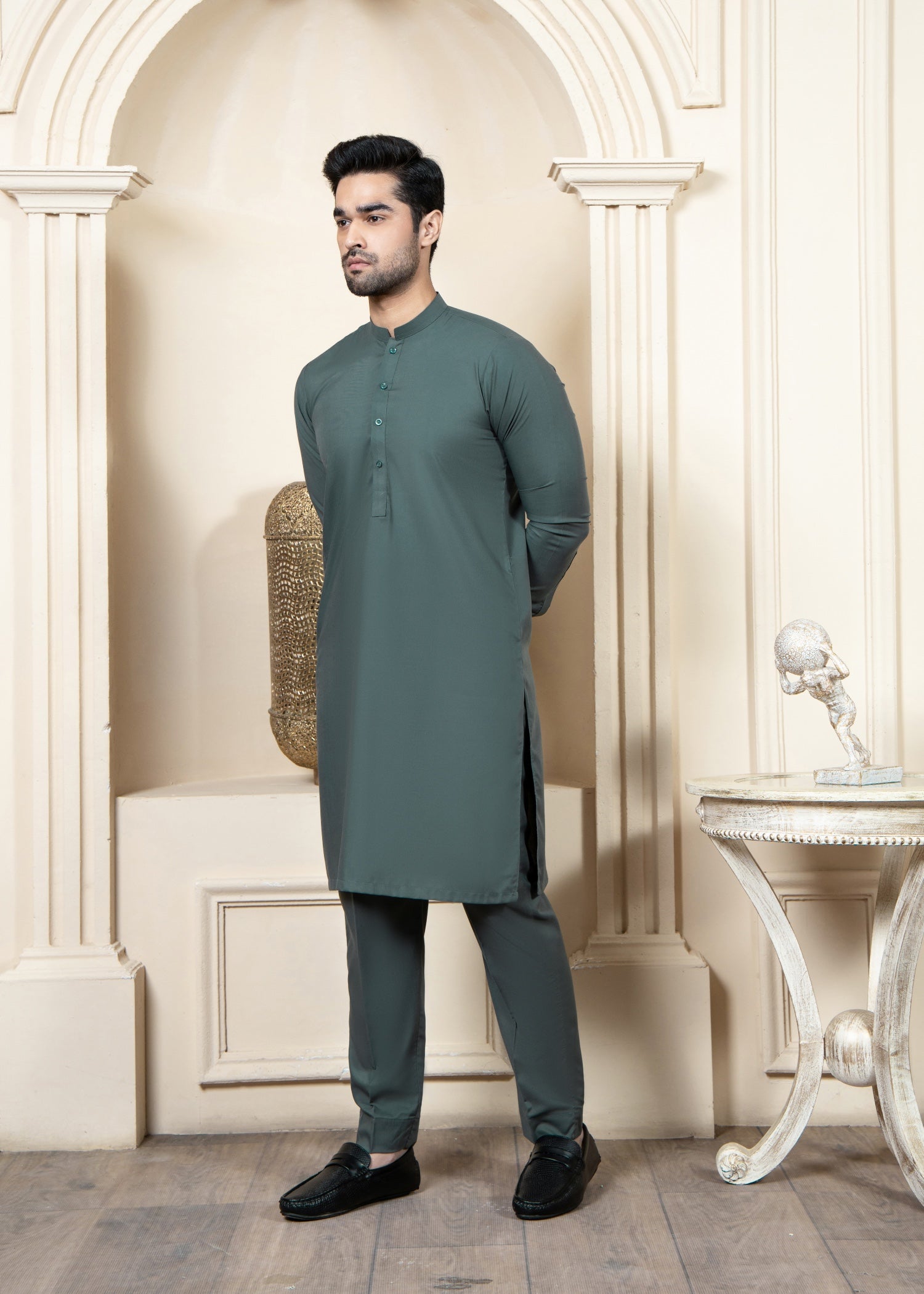 wash & wear Kurta Set in Olive green