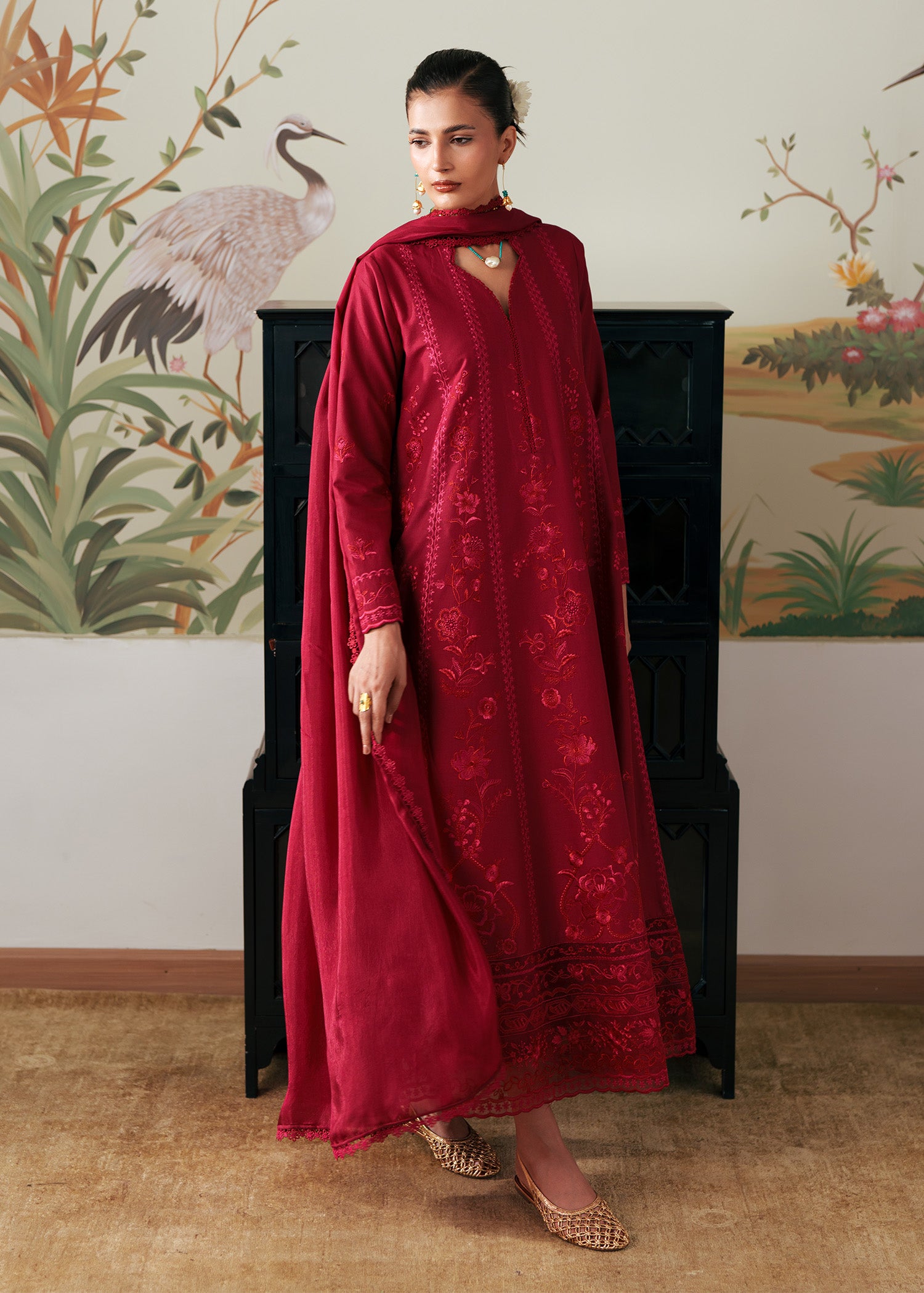 lawn Pishwas in Red