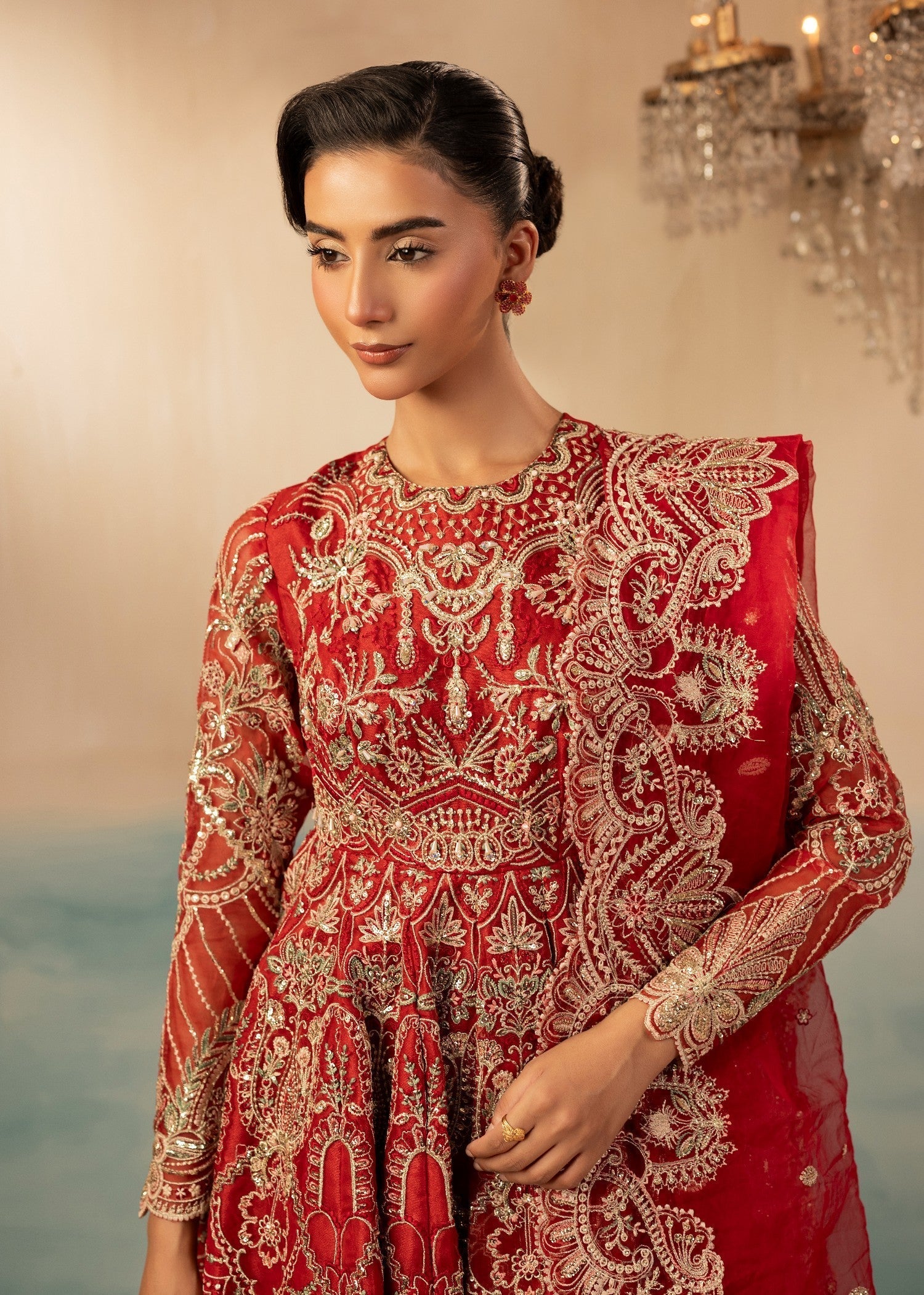 raw silk Peplum in Red