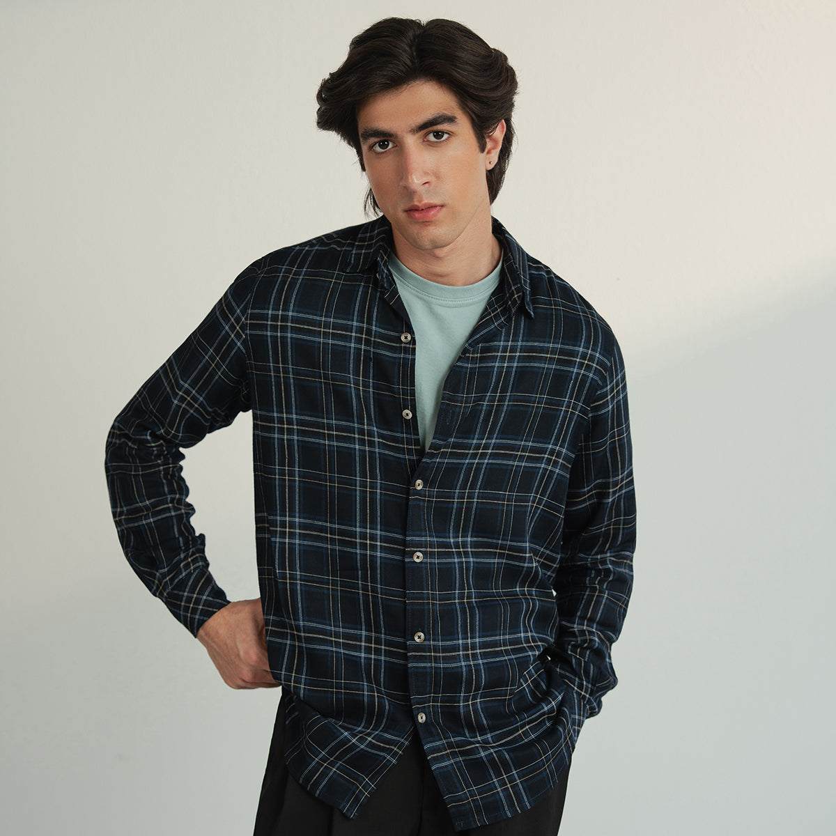 cotton Casual Shirt in Navy blue