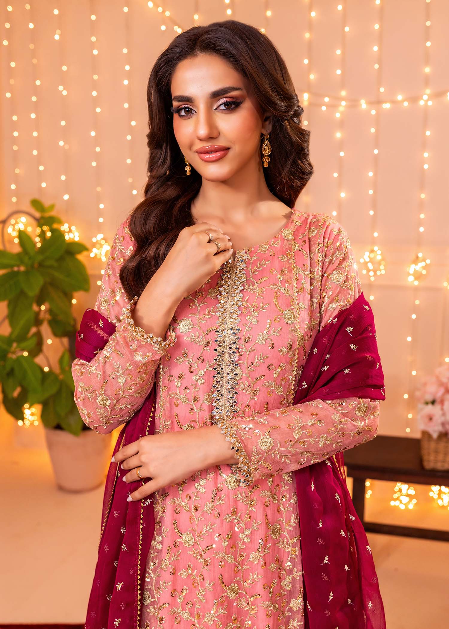 chiffon Anarkali in Pink