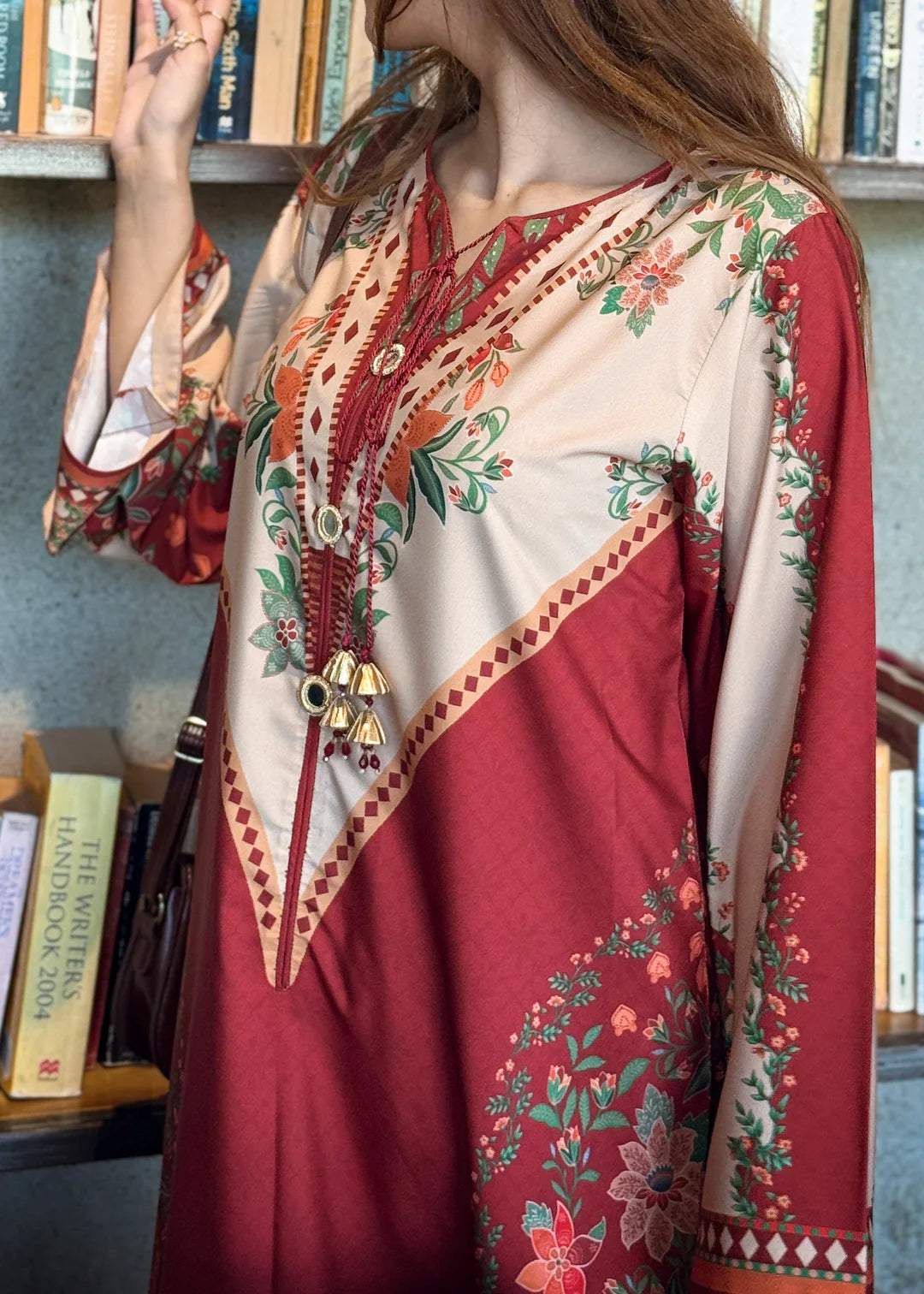 crepe Kurta Set in Rust red
