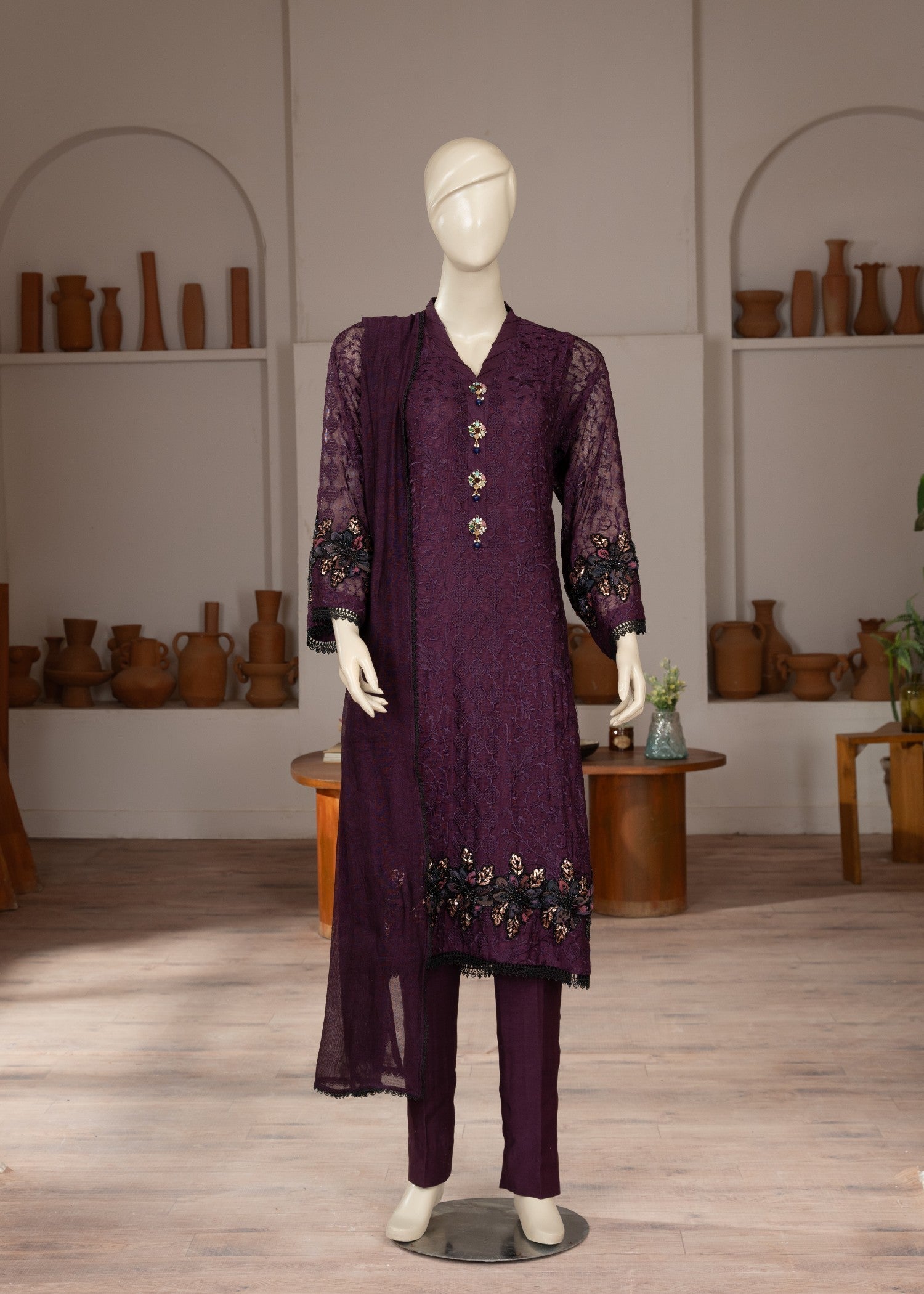 cotton net Kurta Set in Purple