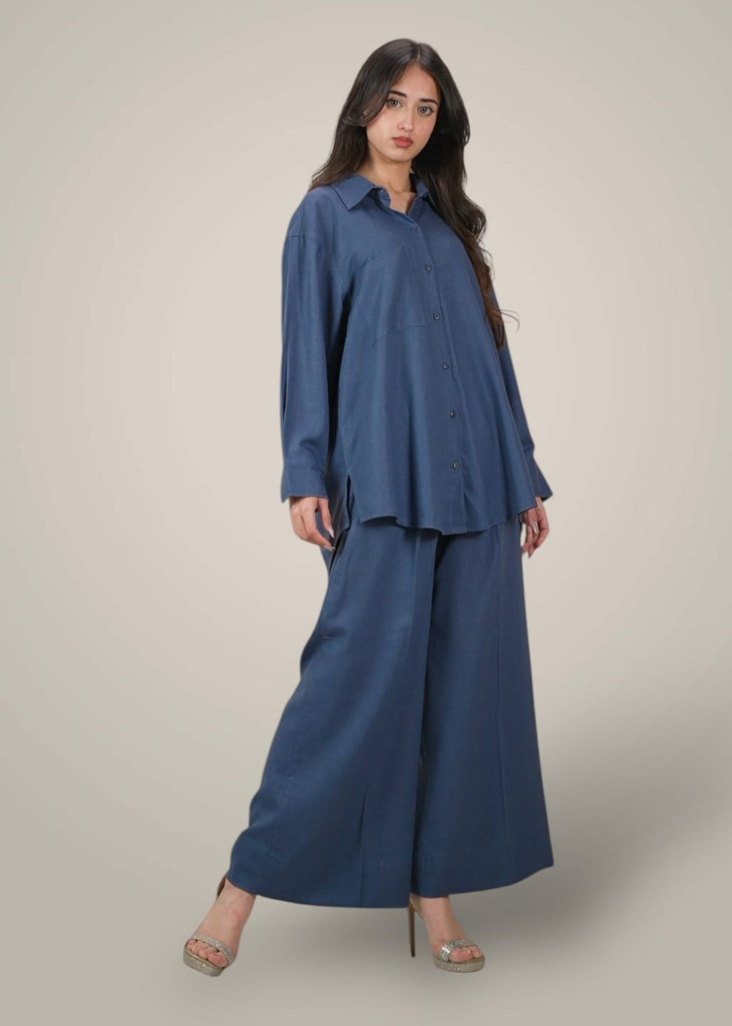 khaddar Co Ord Sets in Steel blue
