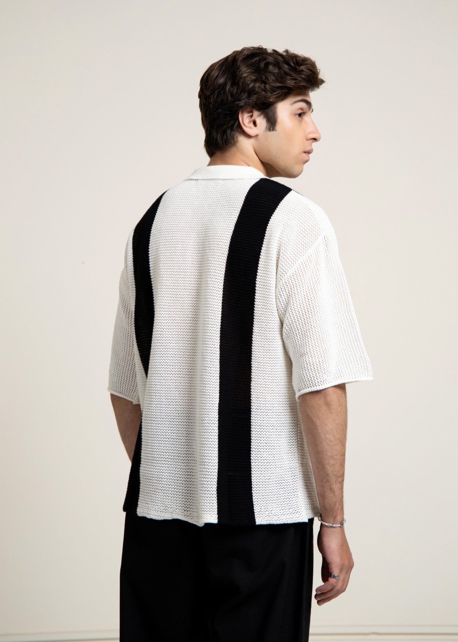jersey knit Polo Shirt in Black, white