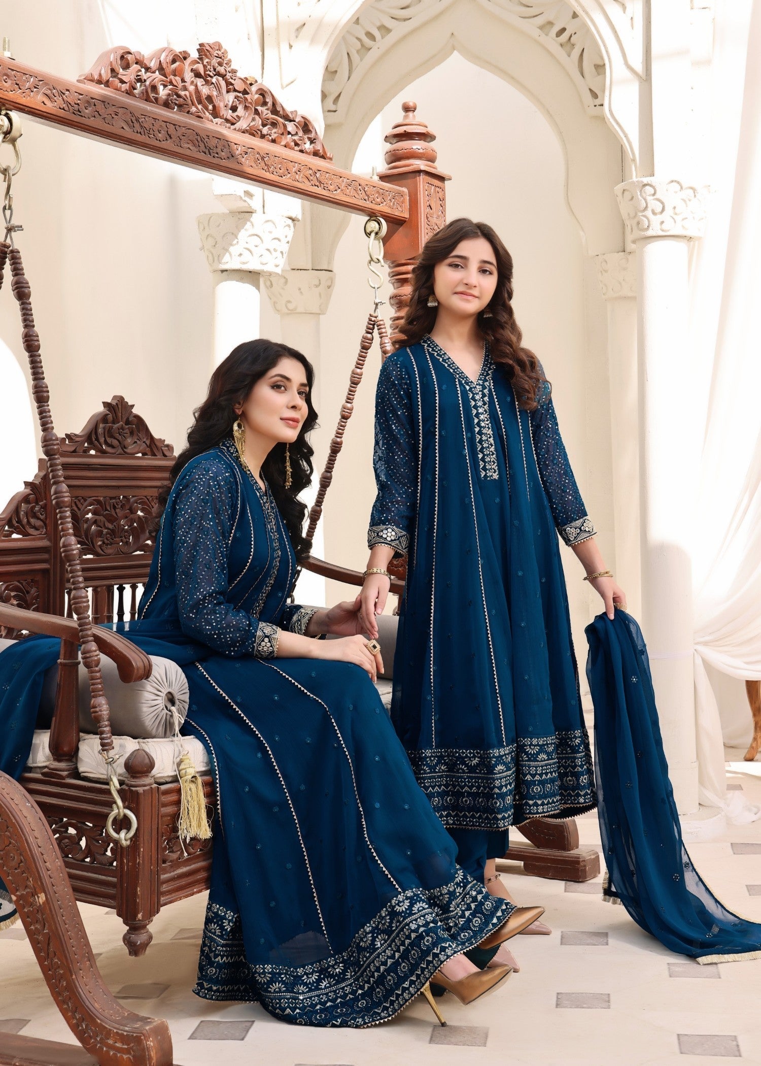chiffon Pishwas in Teal