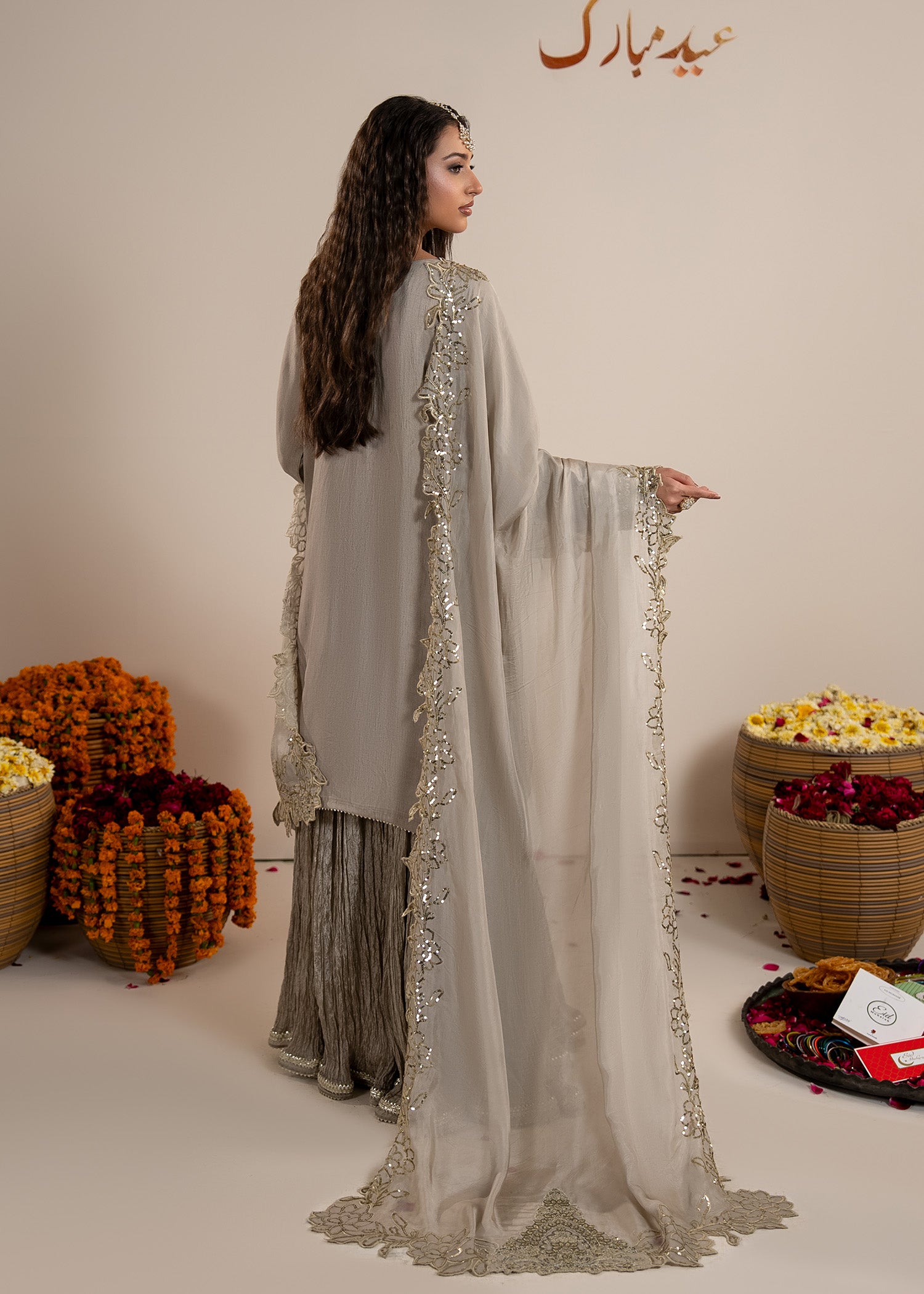 raw silk Sharara in Grey
