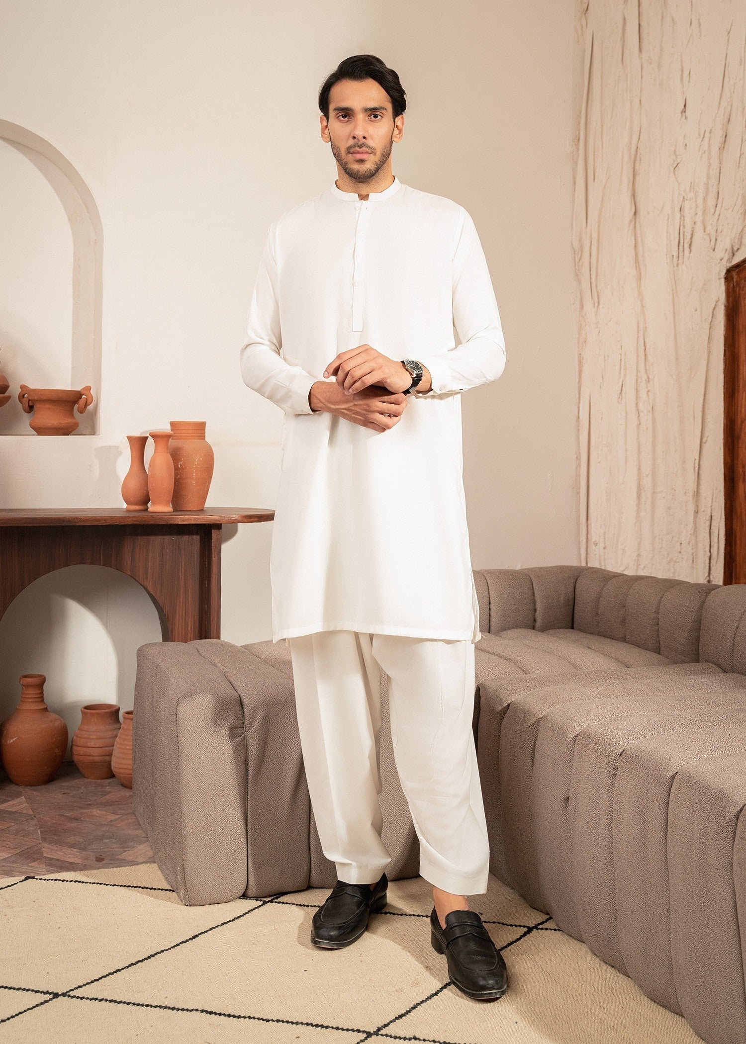 wash & wear Shalwar Kameez in Ivory by Buraq