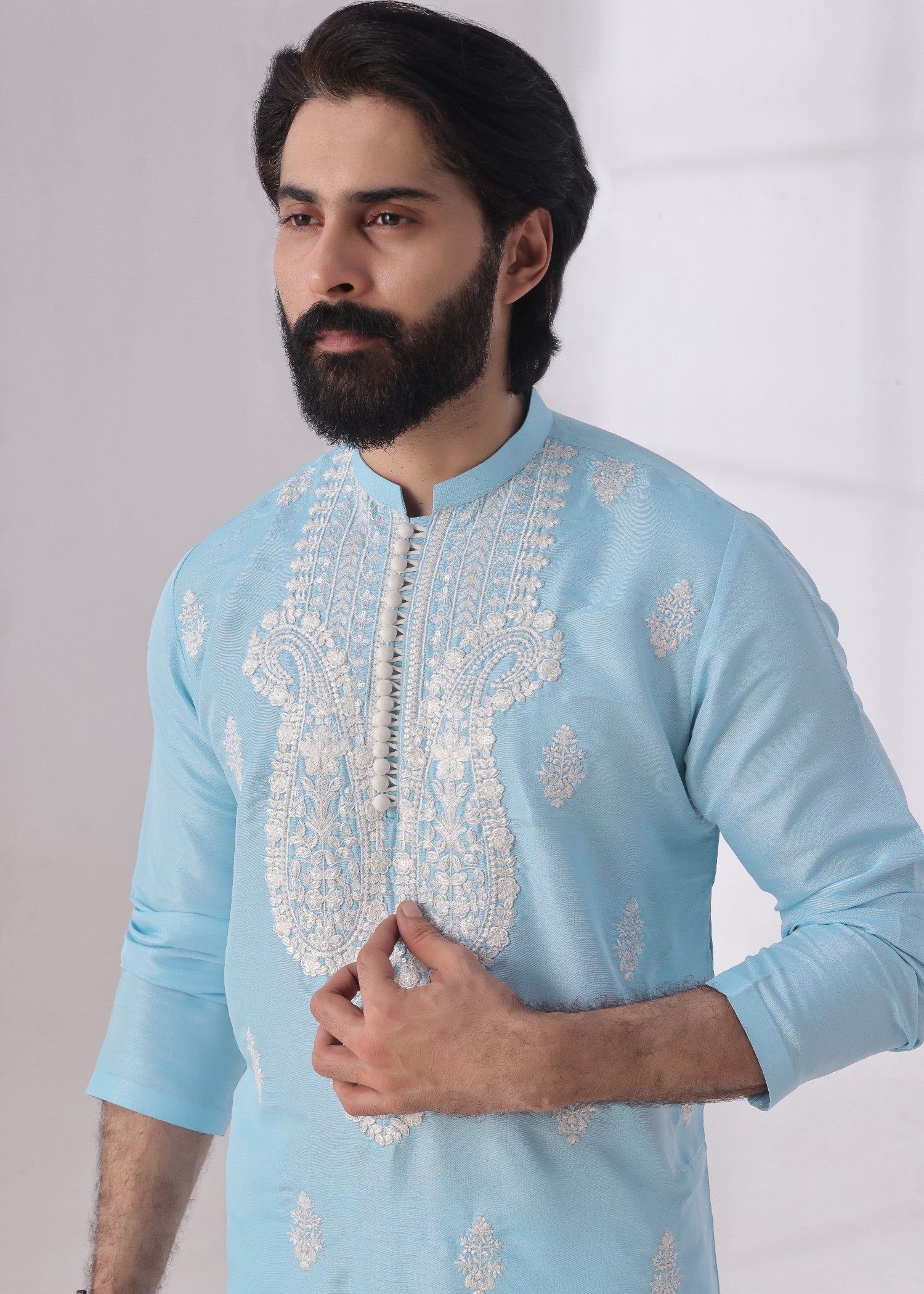 raw silk Kurta in Sky blue