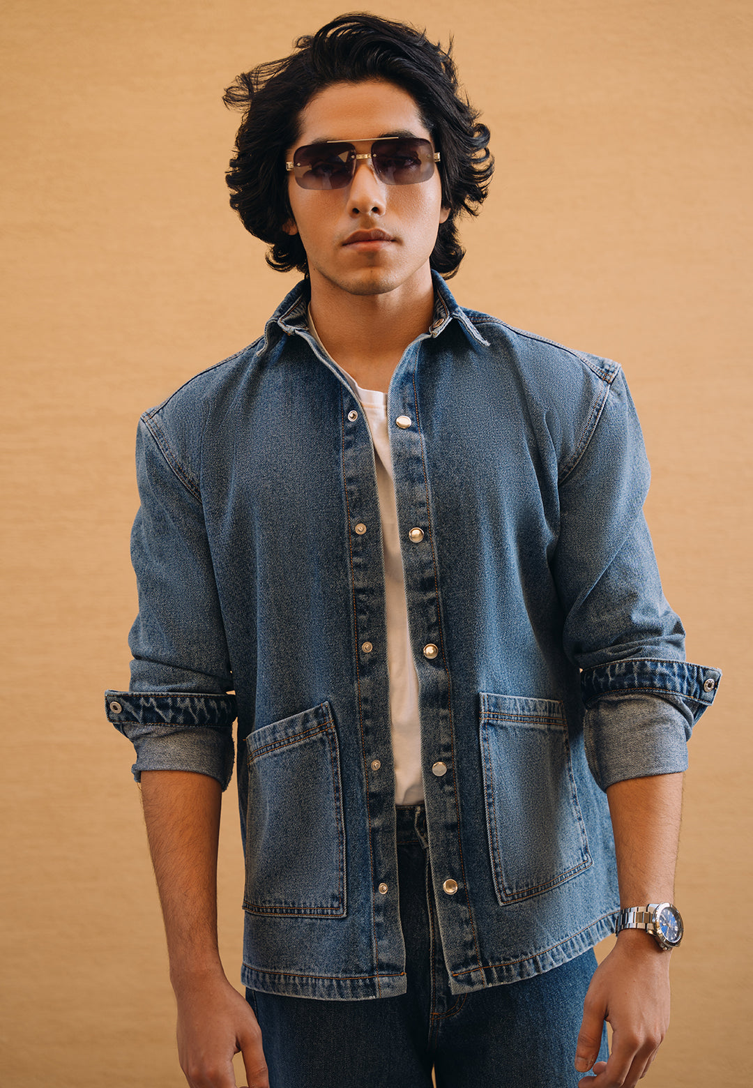 stretch denim Jacket in Dark blue