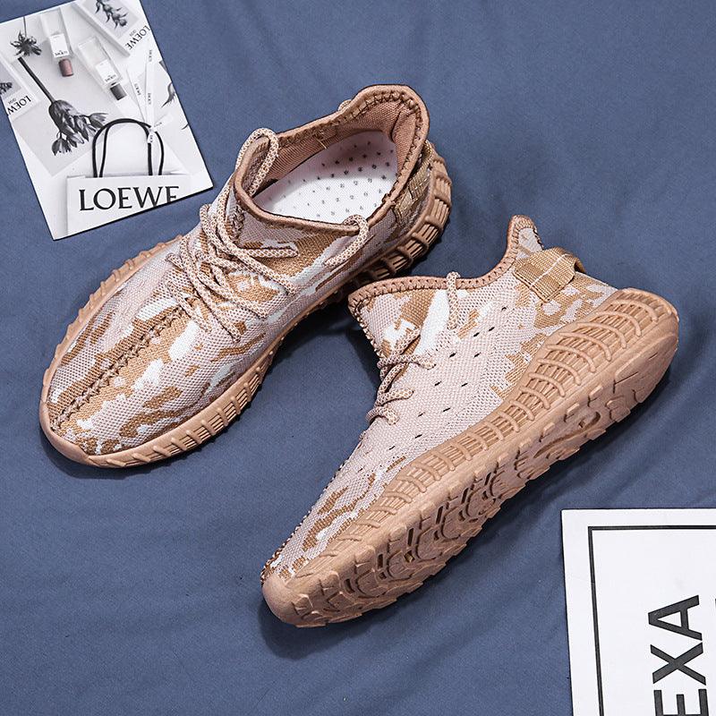 Men's platform low-top lace-up flying knit sneakers