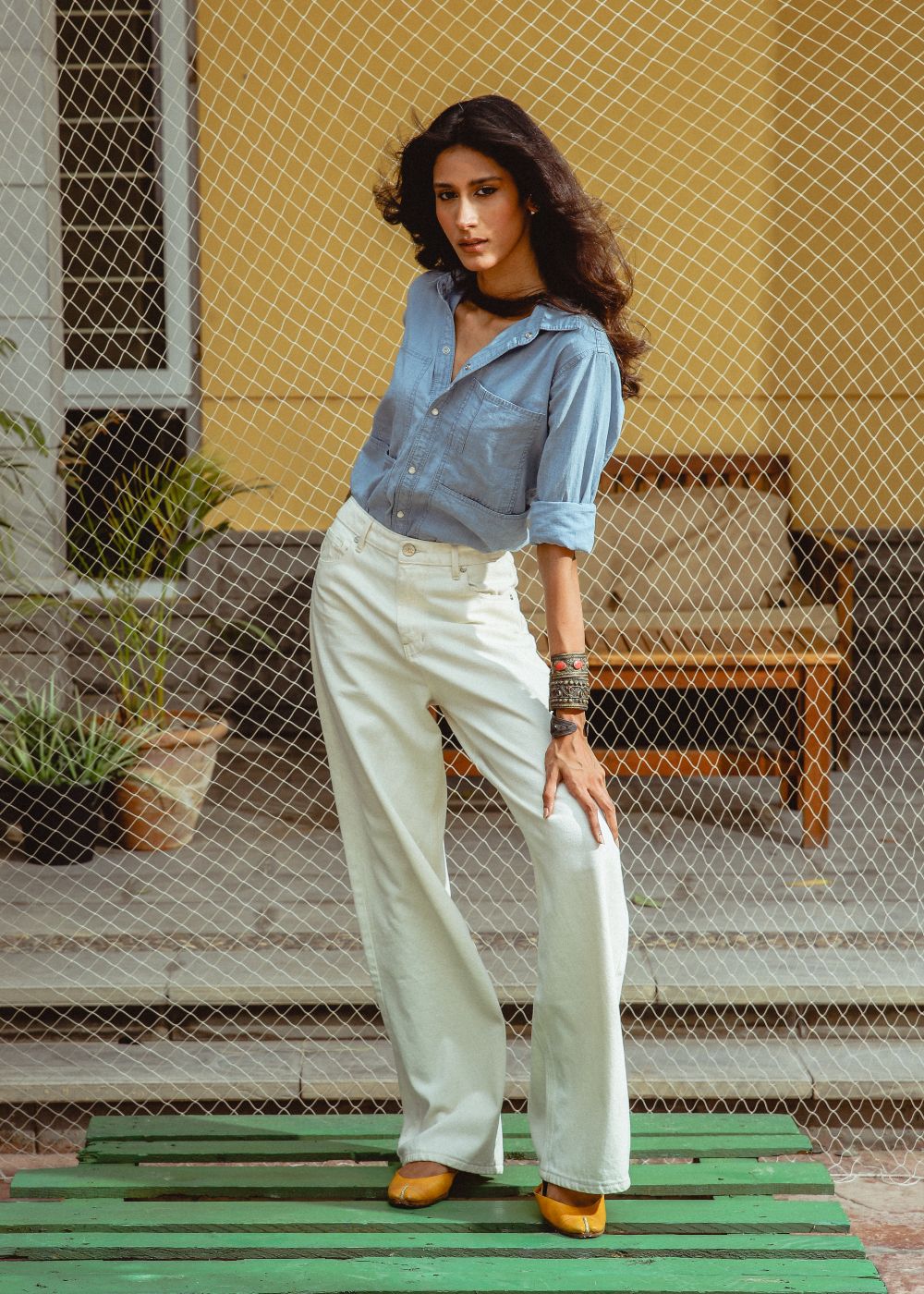 denim Top in Steel blue