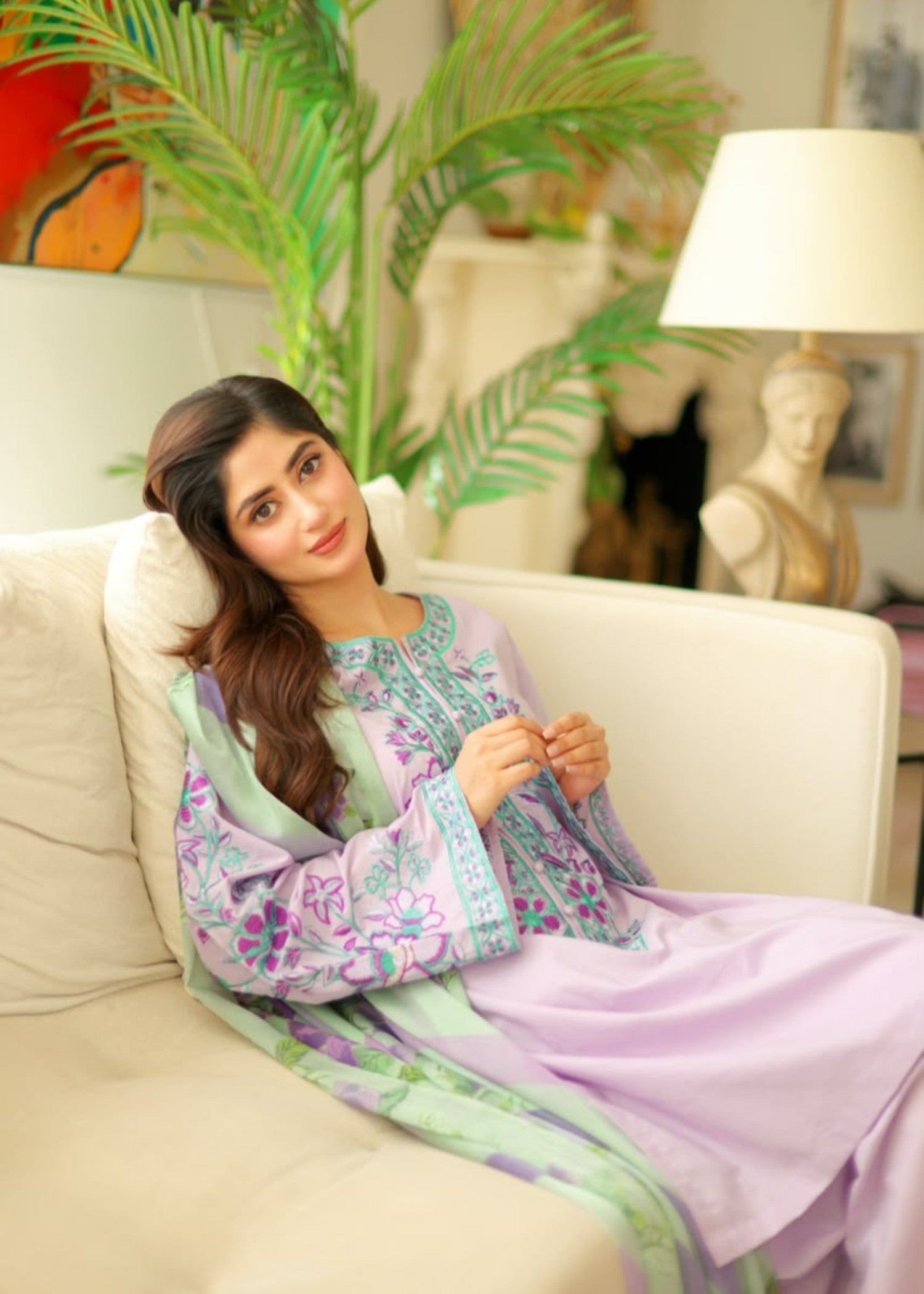 lawn cotton Kurta Set in Lilac