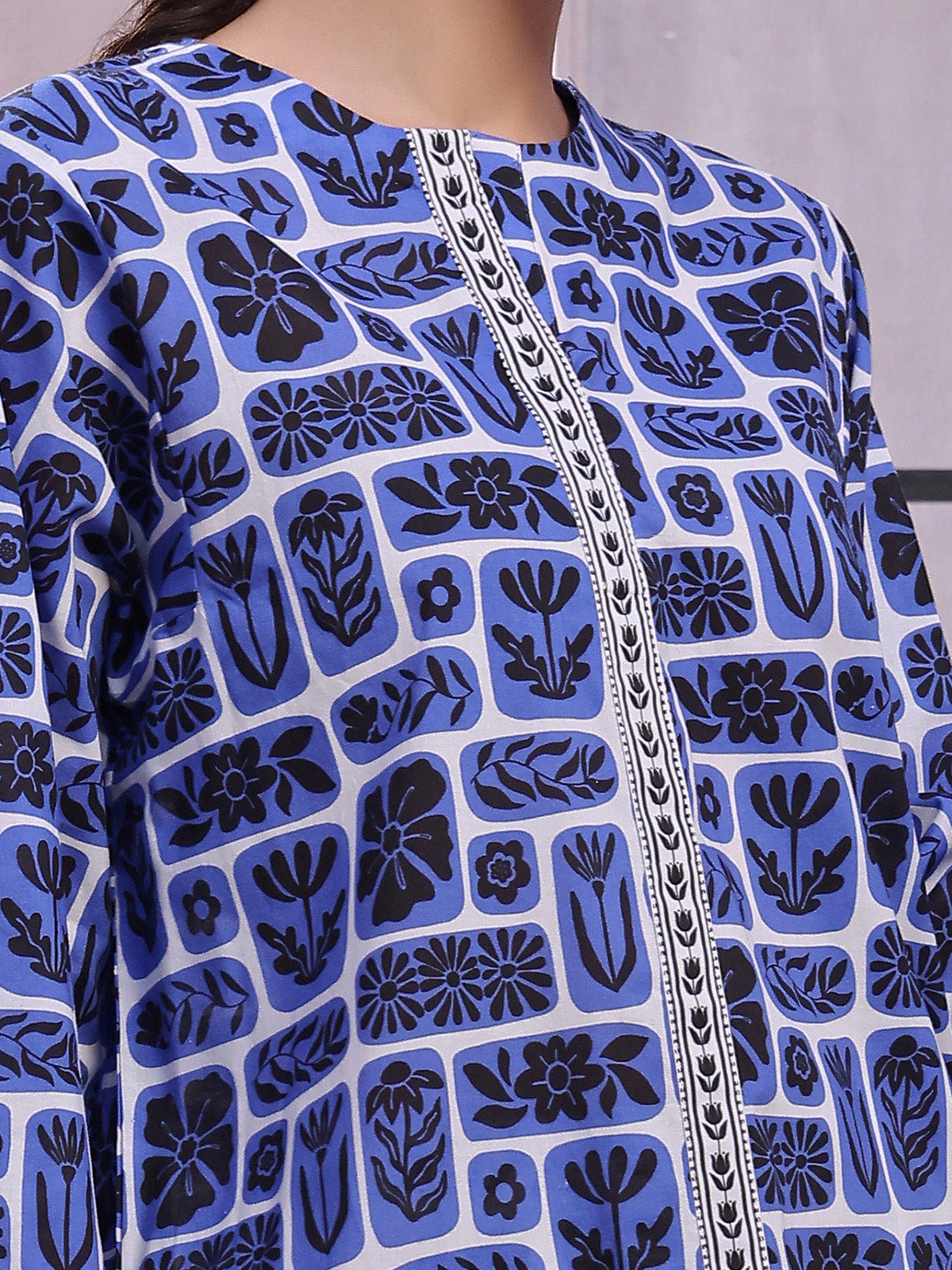 zari lawn Unstitched in Dark blue