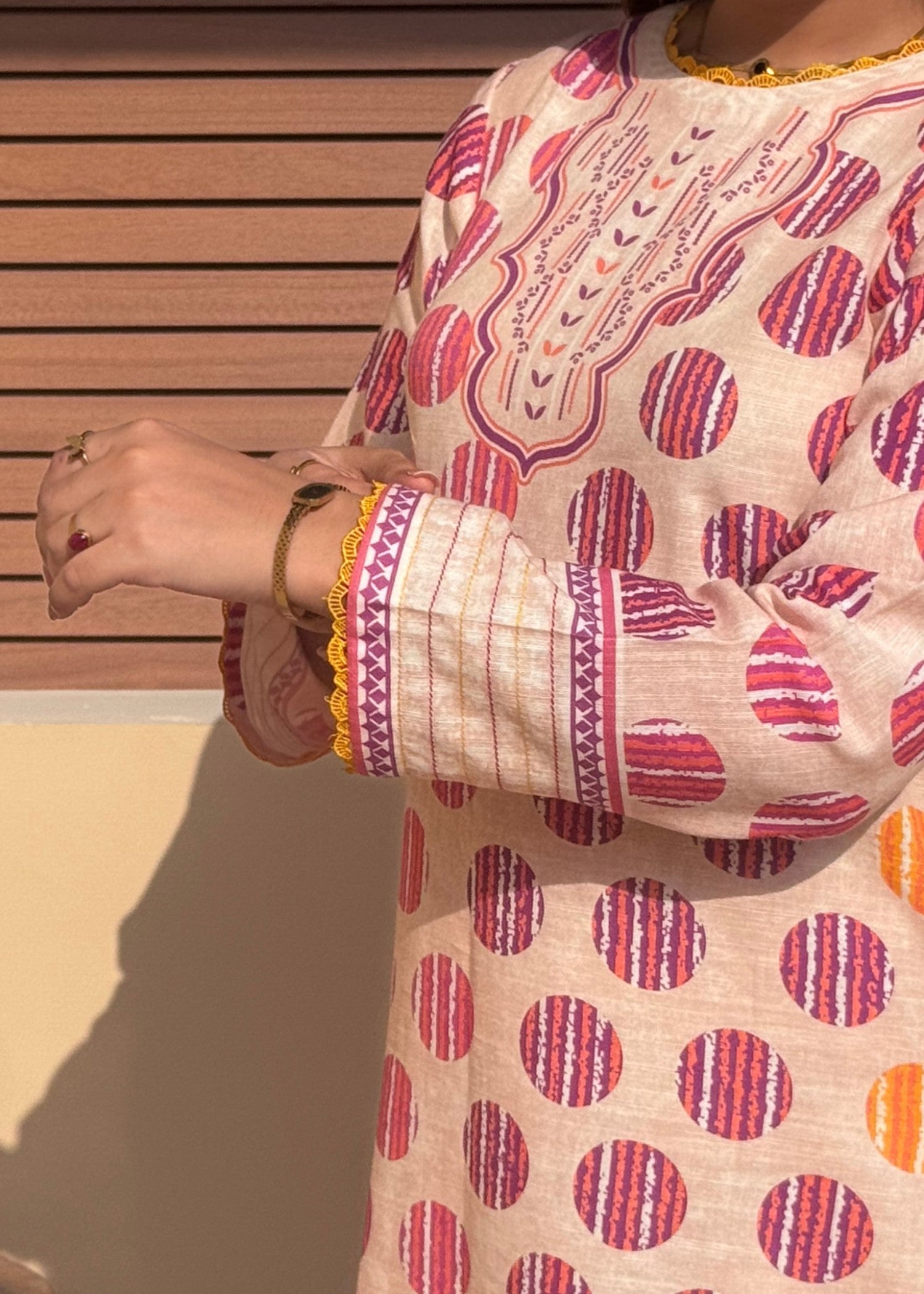 khaddar Kurta Set in Light salmon