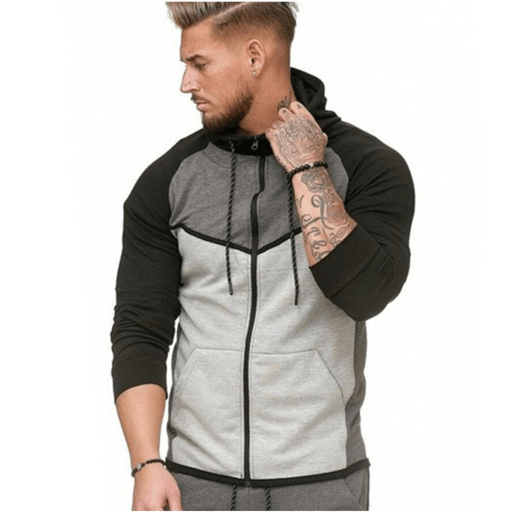 Men'S Colorblock Fitness Sports Cardigan Sweater Hoodie Top