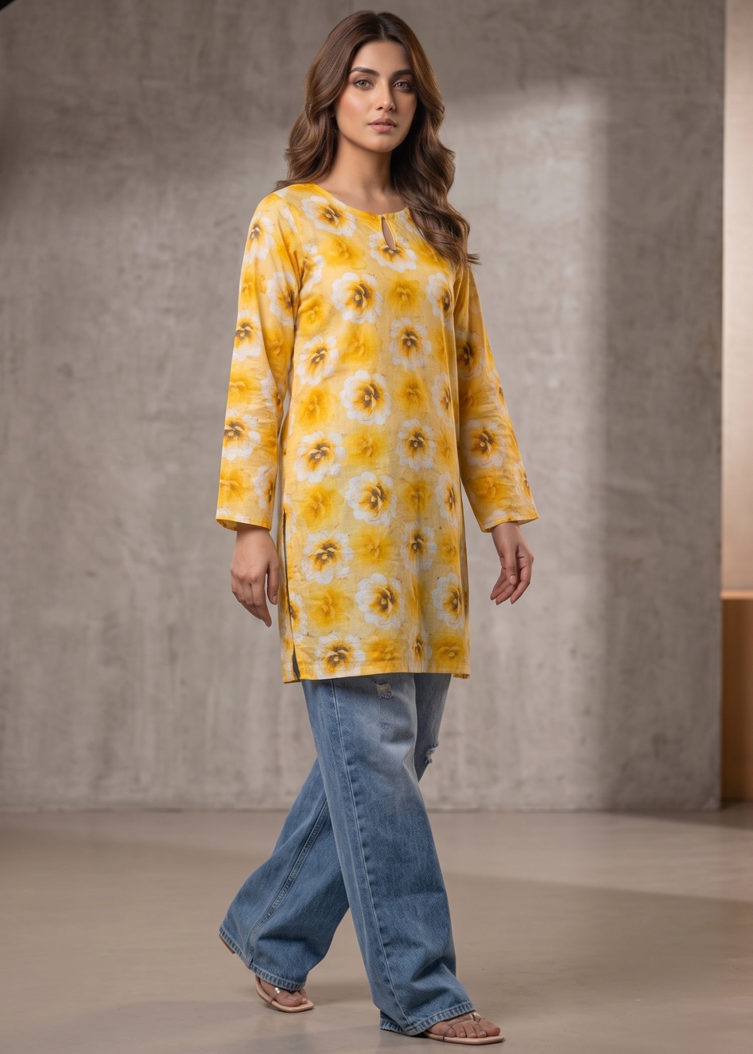 lawn cotton Kurti in Pale yellow