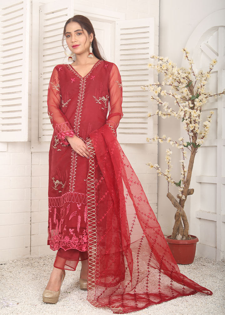 organza Kurta Set in Red