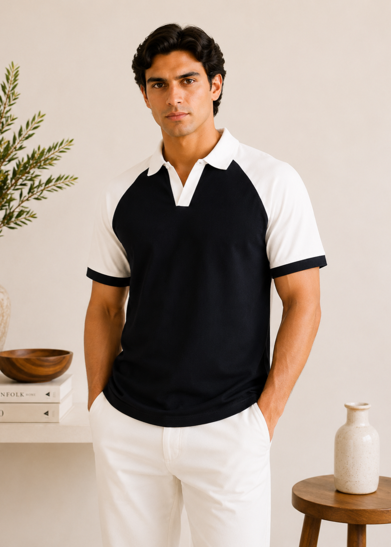 cotton pique Polo Shirt in Black, white