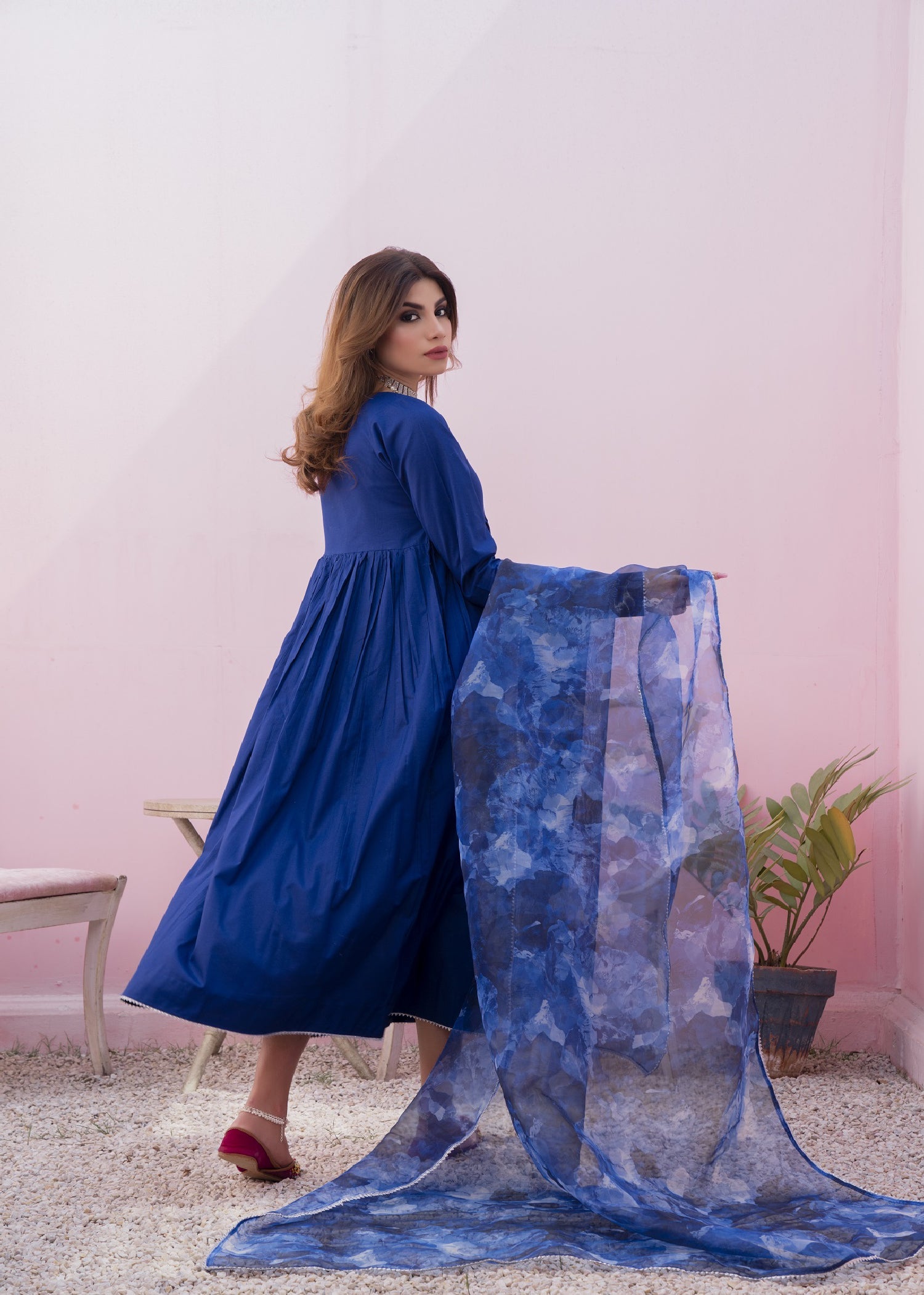 lawn Pishwas in Royal blue