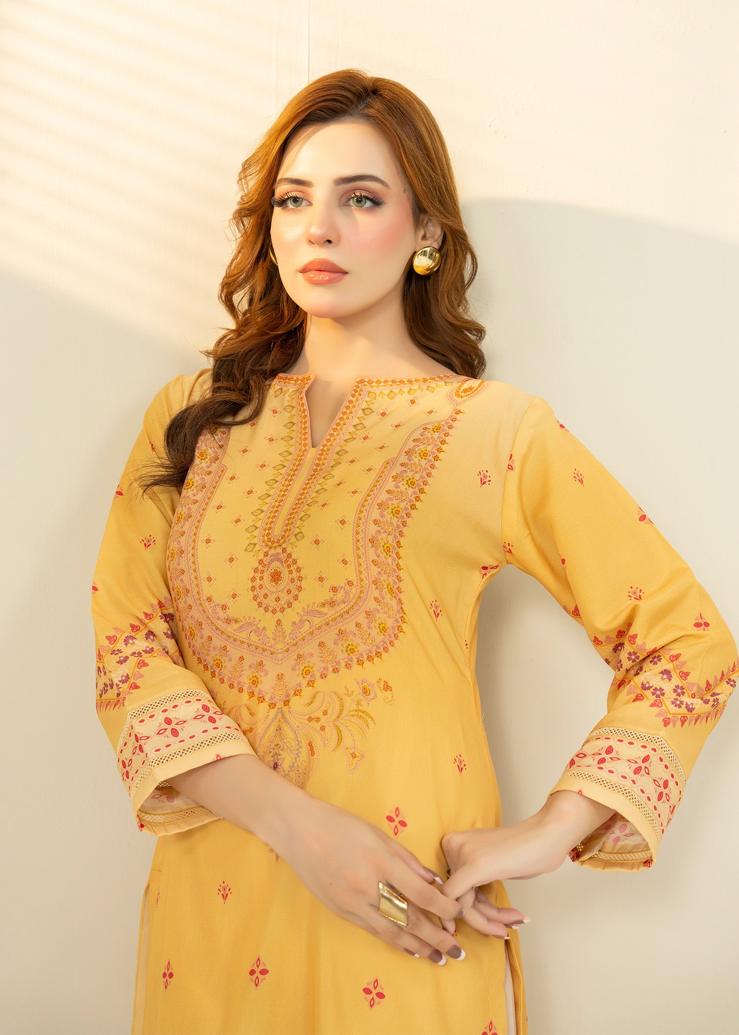 lawn Kurta Set in Yellow, beige