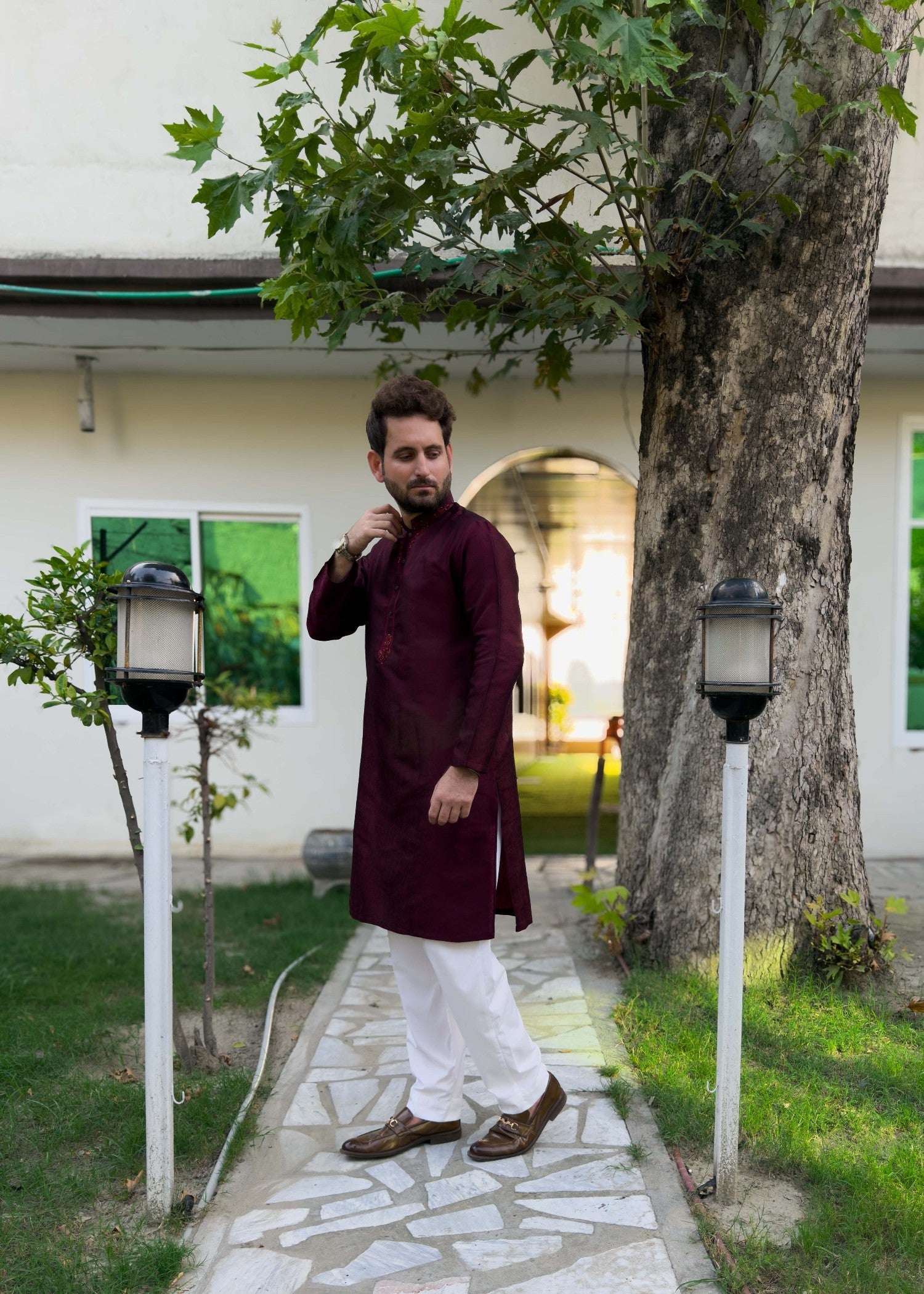 traditional jamawar Kurta in Maroon
