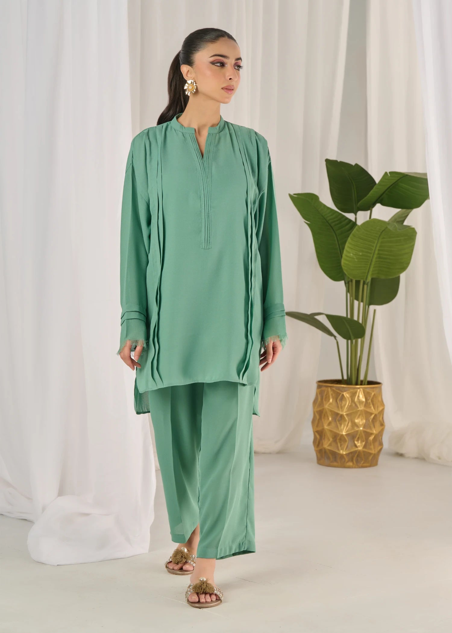 crepe georgette Co ord Sets in Teal