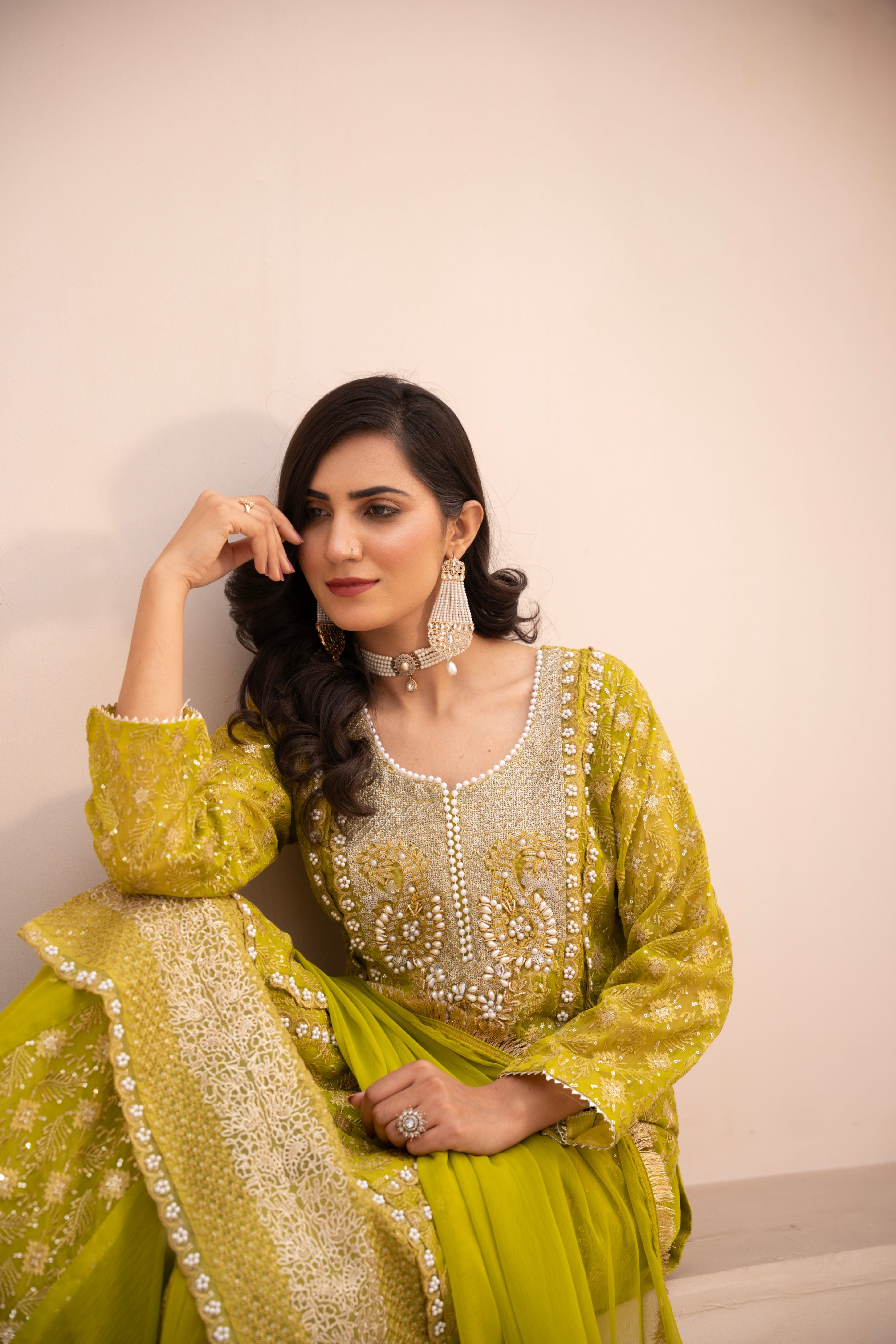 chiffon Sharara in Chartreuse