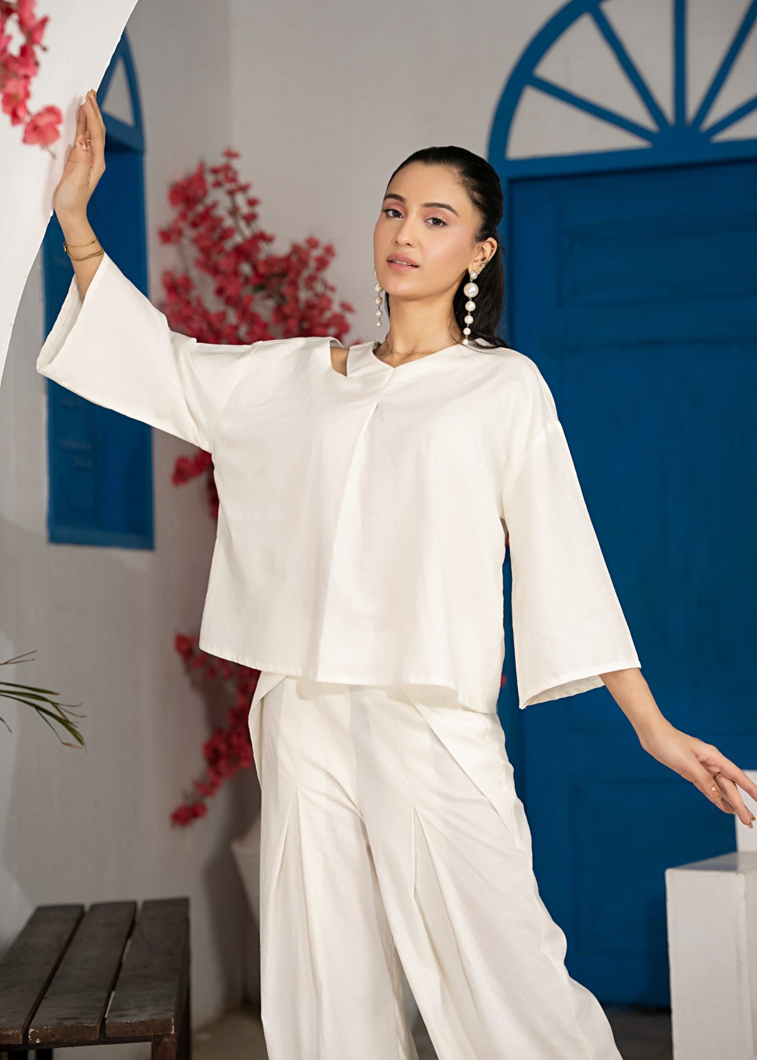 cotton linen Co Ord Sets in Off-white
