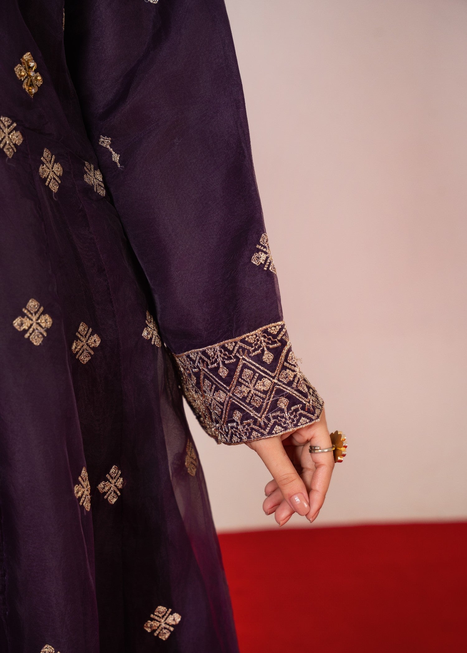 organza Pishwas in Purple